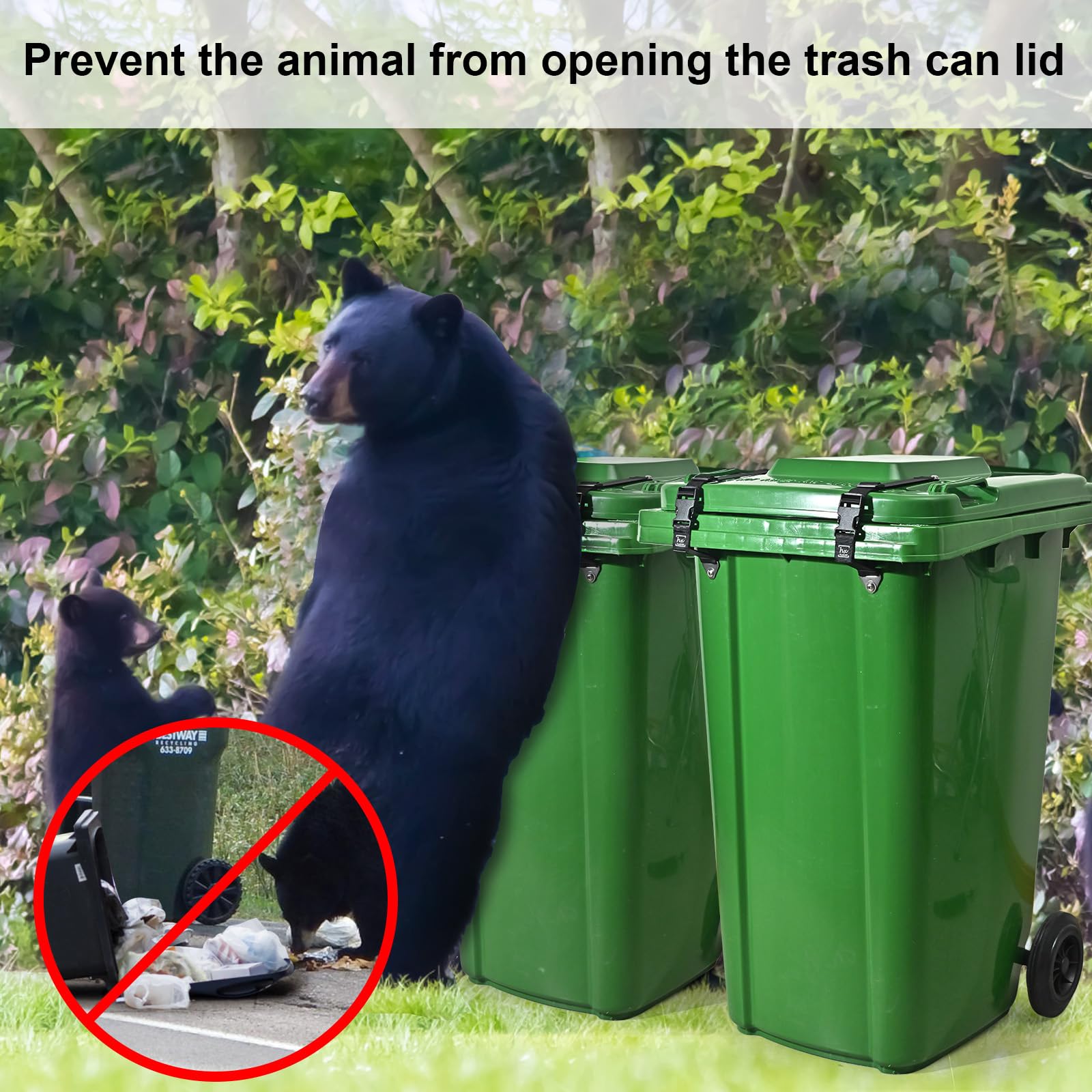 HX AURIZE Bear Proof Trash Can Lid Lock - Heavy Duty 2 Pack, Secure Outdoor Garbage Bin Locks for Camping, Hiking & Wildlife Areas - Black