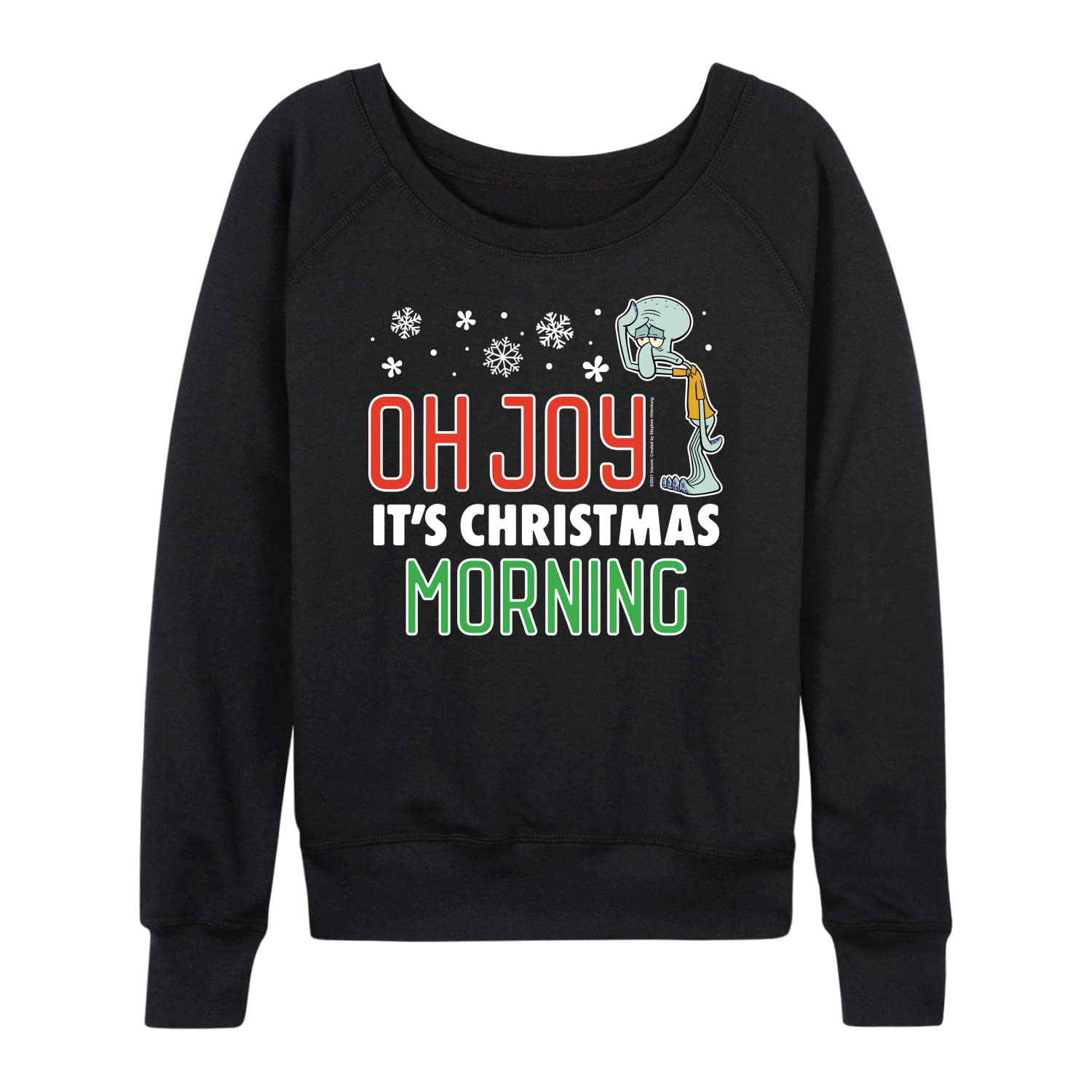 HYBRID APPAREL SpongeBob SquarePants Christmas Morning Women's Lightweight French Terry Pullover Hoodie | Cute Cartoon Graphic Sweatshirt for Holiday Gifts & Cozy Winter Outfits