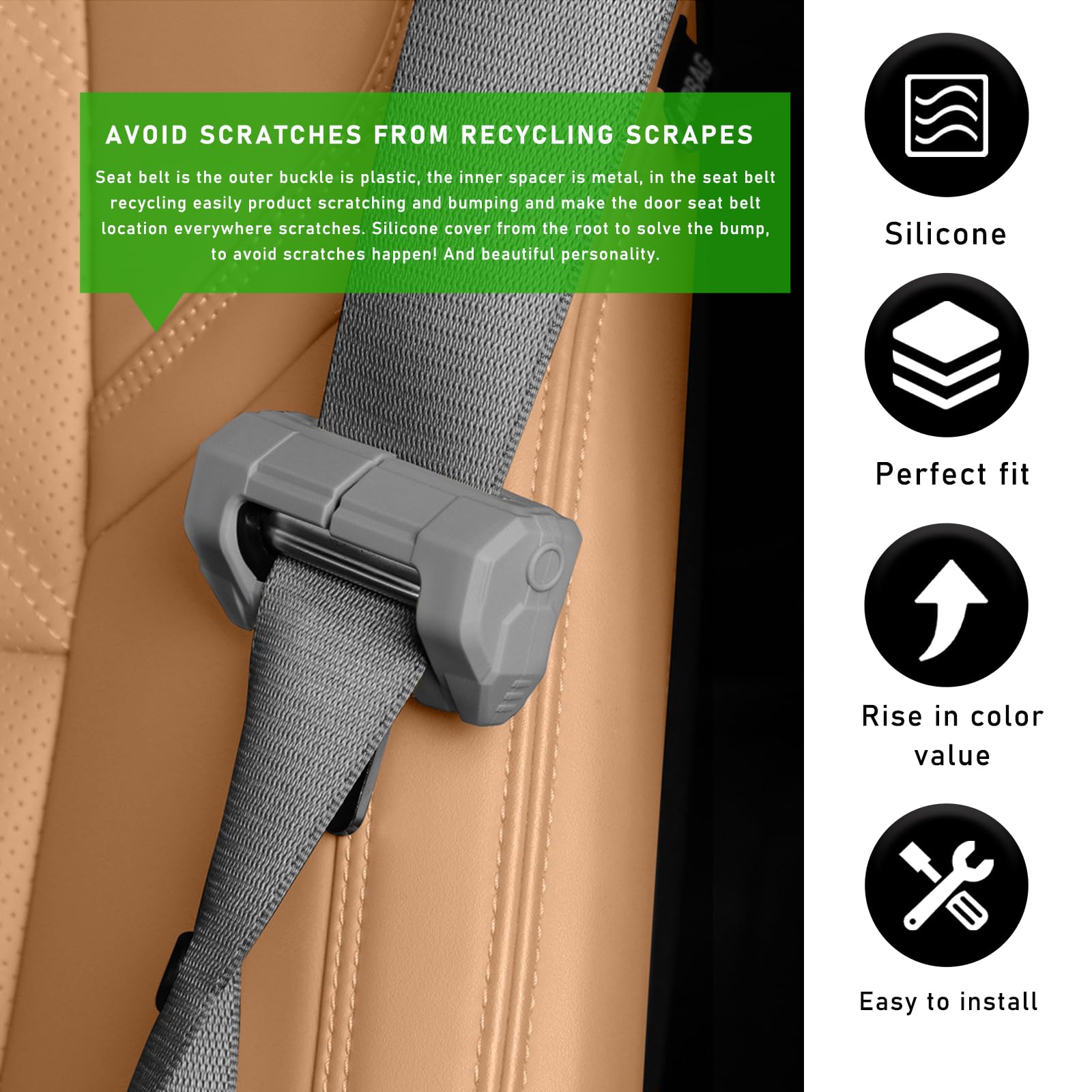 2 PCS Soft Silicone Car Seat Belt Buckle Covers - Anti-Scratch Seat Belt Protector for Cars, Trucks & Vans - Universal Fit Interior Auto Accessories (Gray) - Perfect for Child Safety & Comfortable Driving