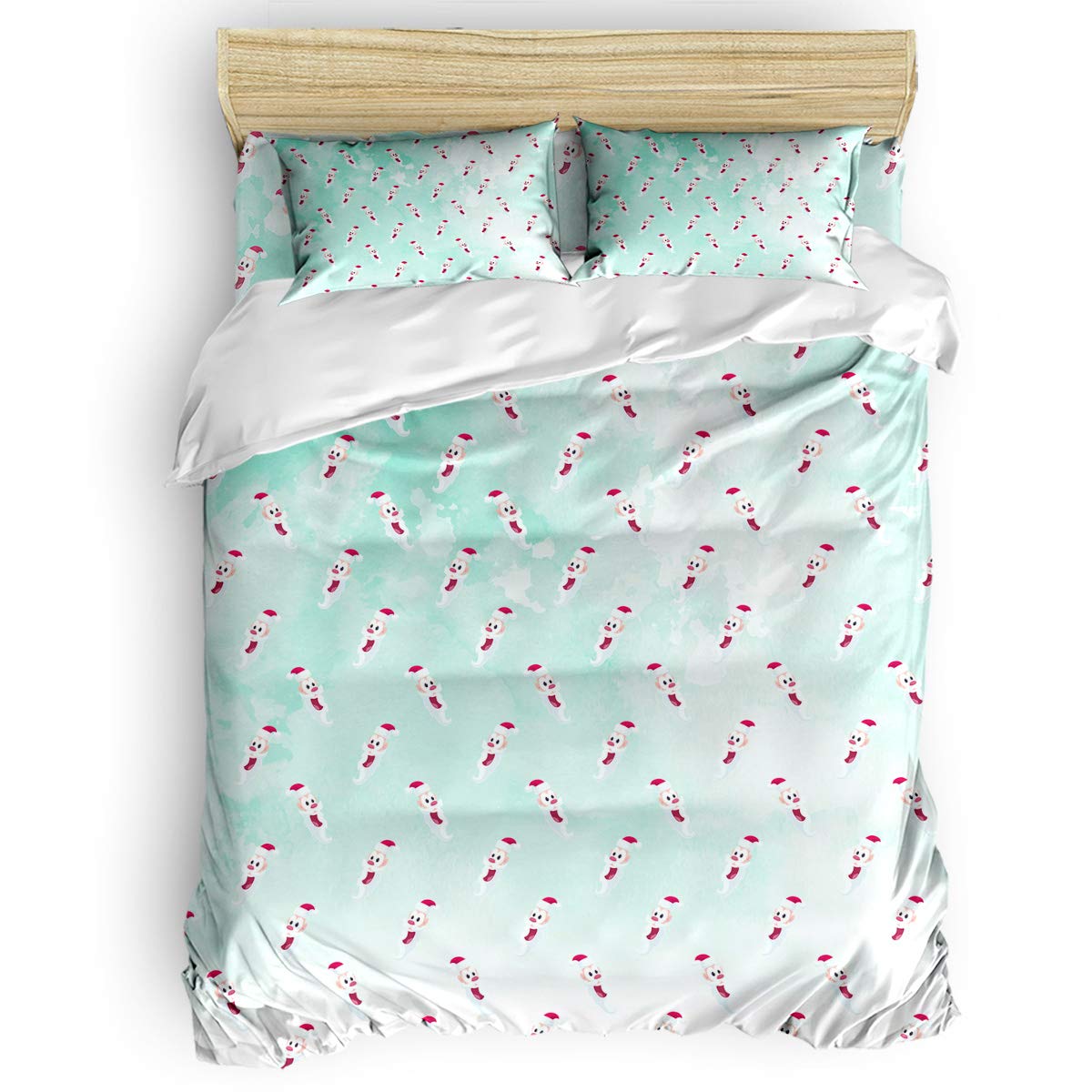 King Cute Santa Claus Printed Duvet Cover Set for Kids - 1 Comforter Cover, 1 Flat Sheet & 2 Pillowcases | Christmas & New Year Bedding for Boys & Girls | Perfect for Holiday Decorations & Cozy Bedroom Makeovers