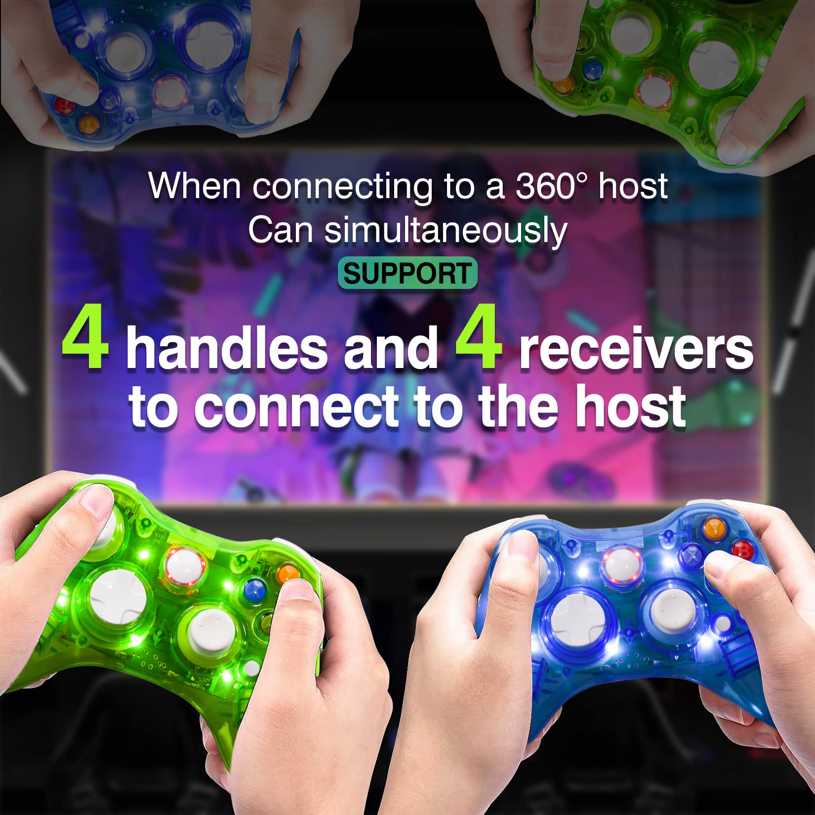 PAWHITS Wireless Xbox 360 Controller - LED Gamepad for Xbox 360 & PC - Enhanced Joystick & Vibration for Gaming (Blue)