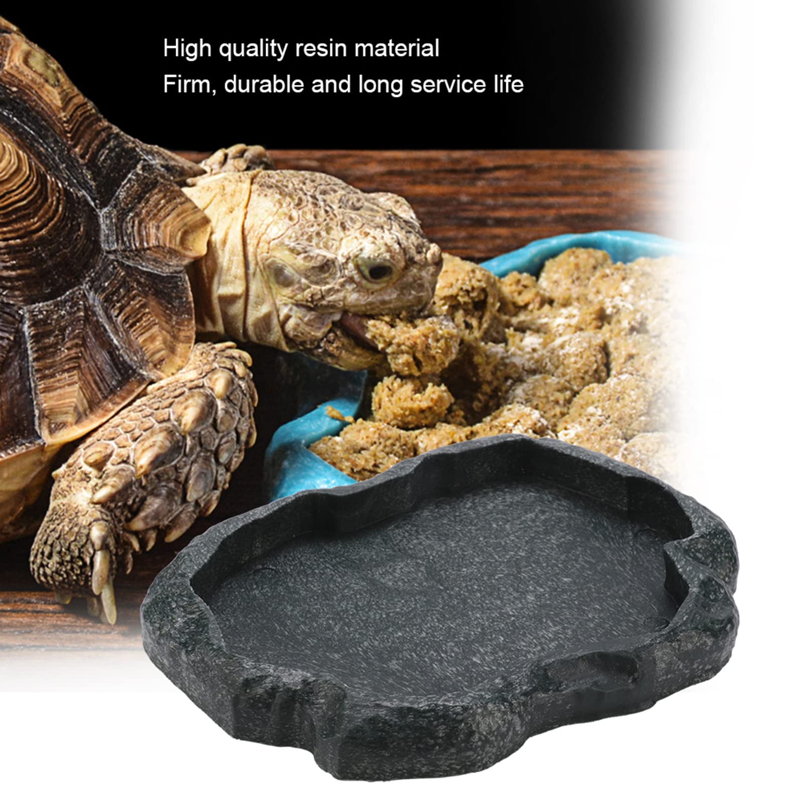 Premium Zerone Bearded Dragon Food Bowl - Durable Resin Reptile Dish for Lizards, Tortoises & Small Pets - Emerald Black Reptile Accessories - Ideal for Feeding & Watering in Terrariums & Habitats