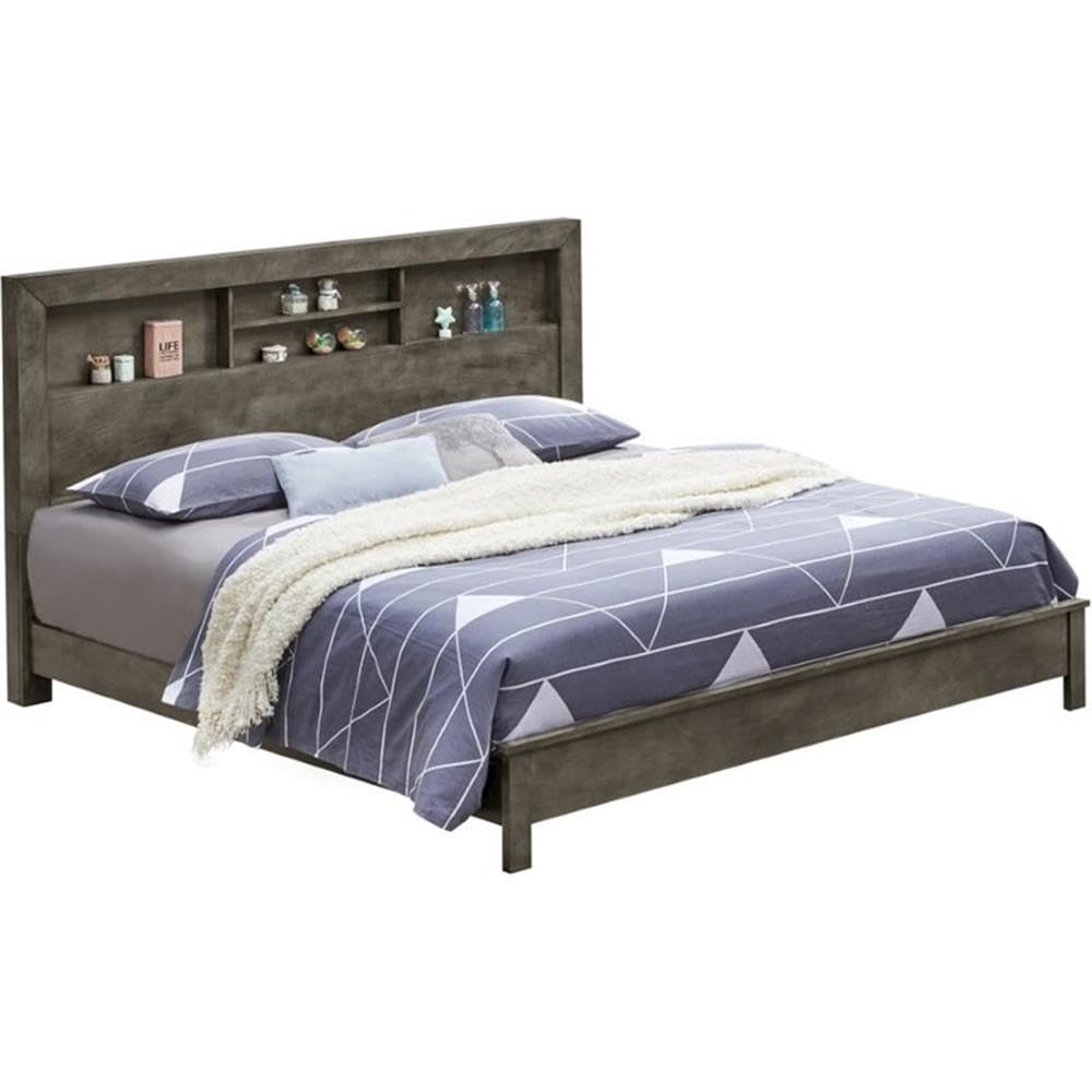 Glory Furniture Burlington Full Panel Bed in Gray - Modern Platform Bed Frame with Upholstered Headboard for Bedroom Decor