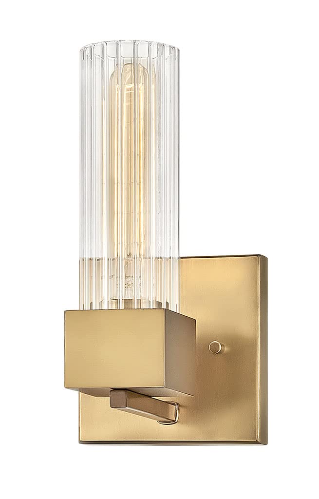 Hinkley Xander Collection One Light Bathroom Vanity Fixture with Ribbed Clear Glass in Heritage Brass - Elegant Lighting for Modern Bathrooms, Powder Rooms & Vanity Areas