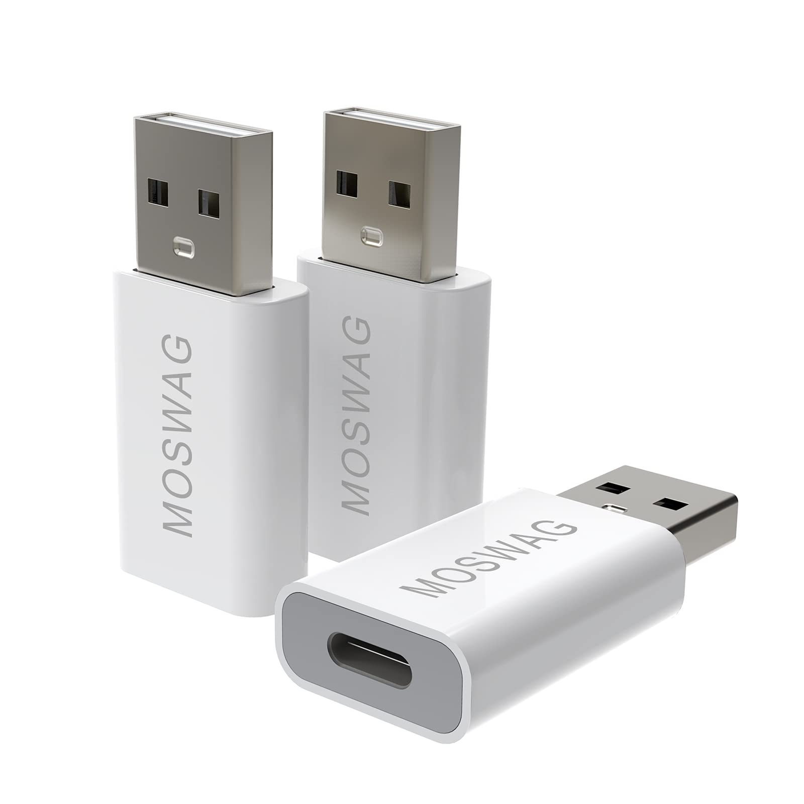 MOSWAG 3-Pack USB C to USB Adapter - Male to Female Converter for MacBook Pro, iMac, Laptops & PC - Compatible with Apple MagSafe Charger & More | Perfect for Office, Travel & Home Charging Setup
