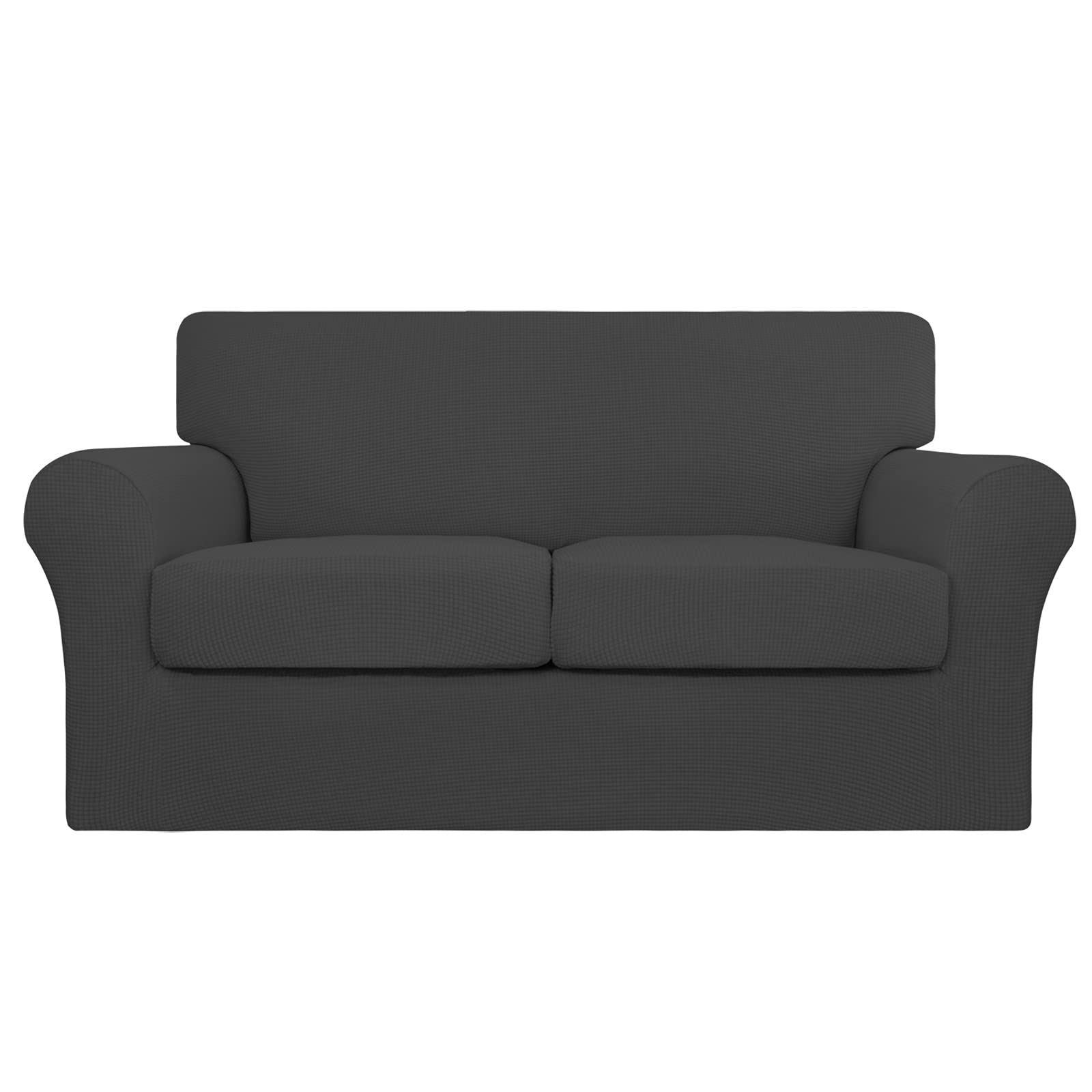 Stretch Loveseat Cover with 2 Cushion Covers - Washable Spandex Jacquard Fabric Elastic Sofa Protector for Pets & Kids - Medium Dark Gray - Perfect for Living Room, Family Room & Pet-Friendly Homes