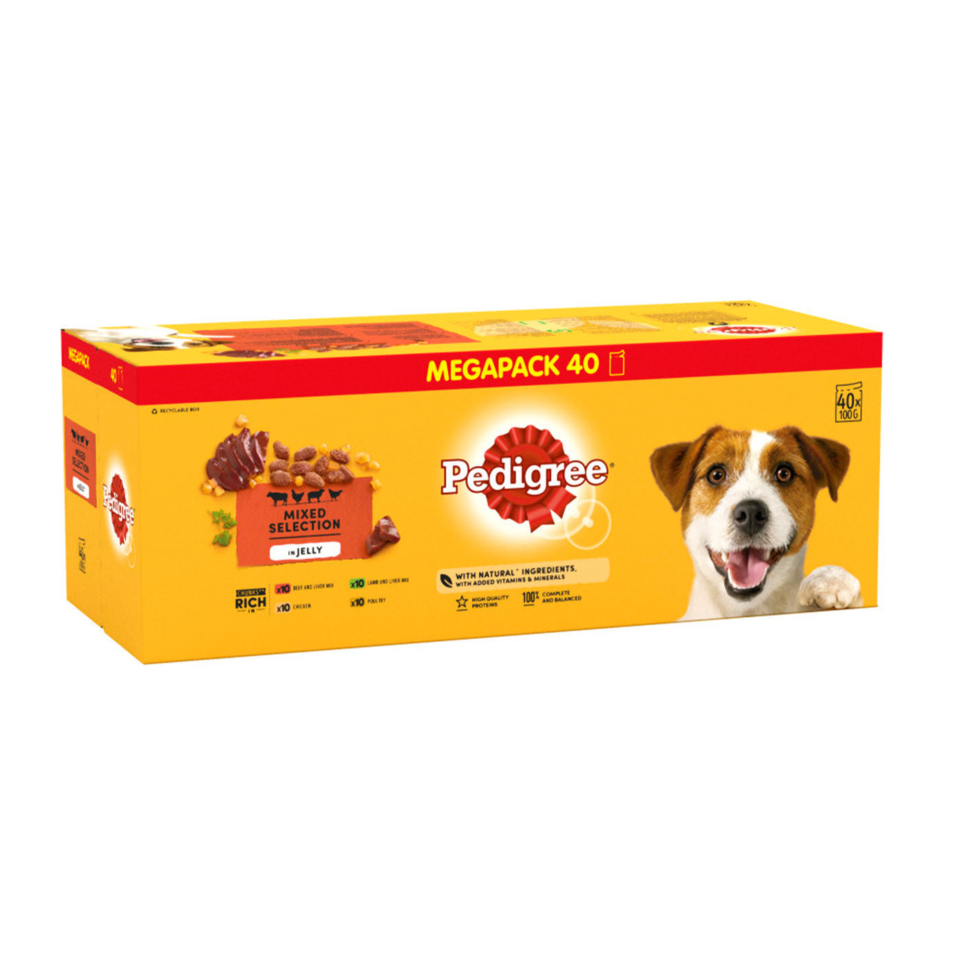 Pedigree Adult Wet Dog Food Pouches - Mixed Flavors in Jelly, Mega Pack 40x100g | High Protein Meal for Medium & Large Breed Dogs | Perfect for Travel, Hiking & Daily Feeding