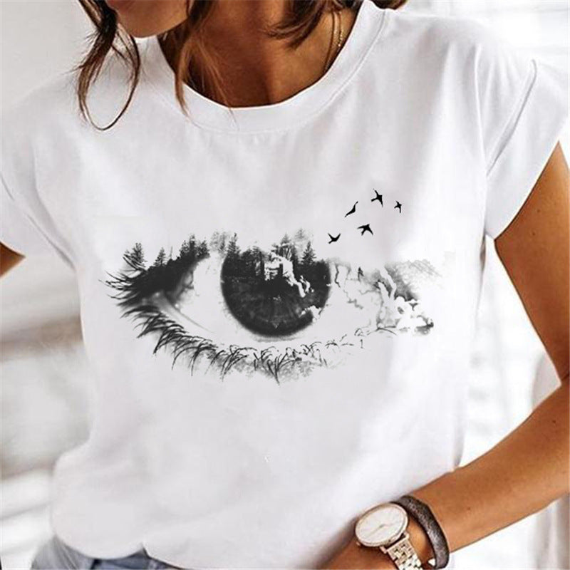 Women's Dandelion Print Cartoon T-Shirt - Fashion Casual Short Sleeve Tee for Women - Perfect for Summer Outfits, Streetwear & Graphic Tee Lovers