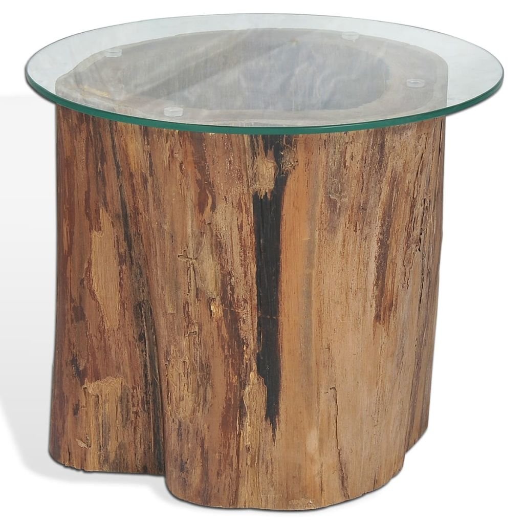 Modern Teak Glass Coffee Table 19.7x15.7 Inches - Living Room Sofa Table, TV Stand, Side Table - Fast Shipping | Perfect for Small Spaces, Apartments & Home Decor
