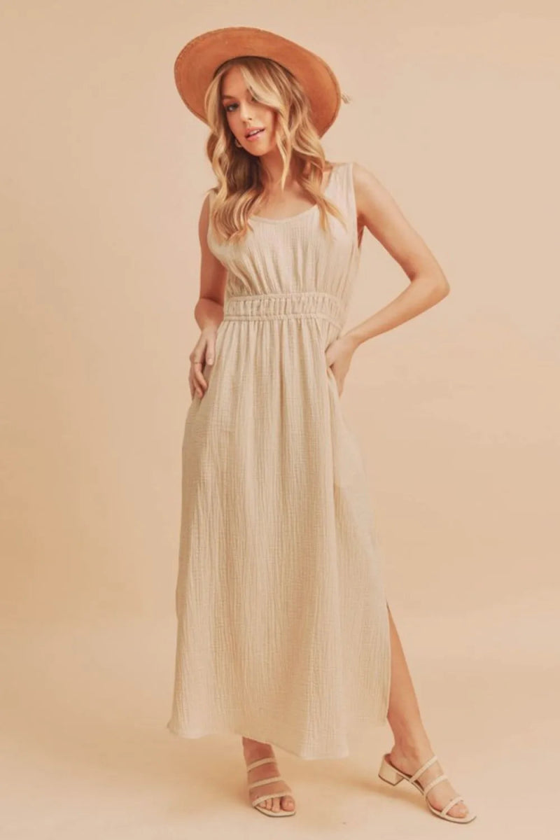 Aemi + Co Women's Side Slit Round Neck Sleeveless Tank Dress - Casual Summer Dress for Beach, Vacation & Everyday Wear