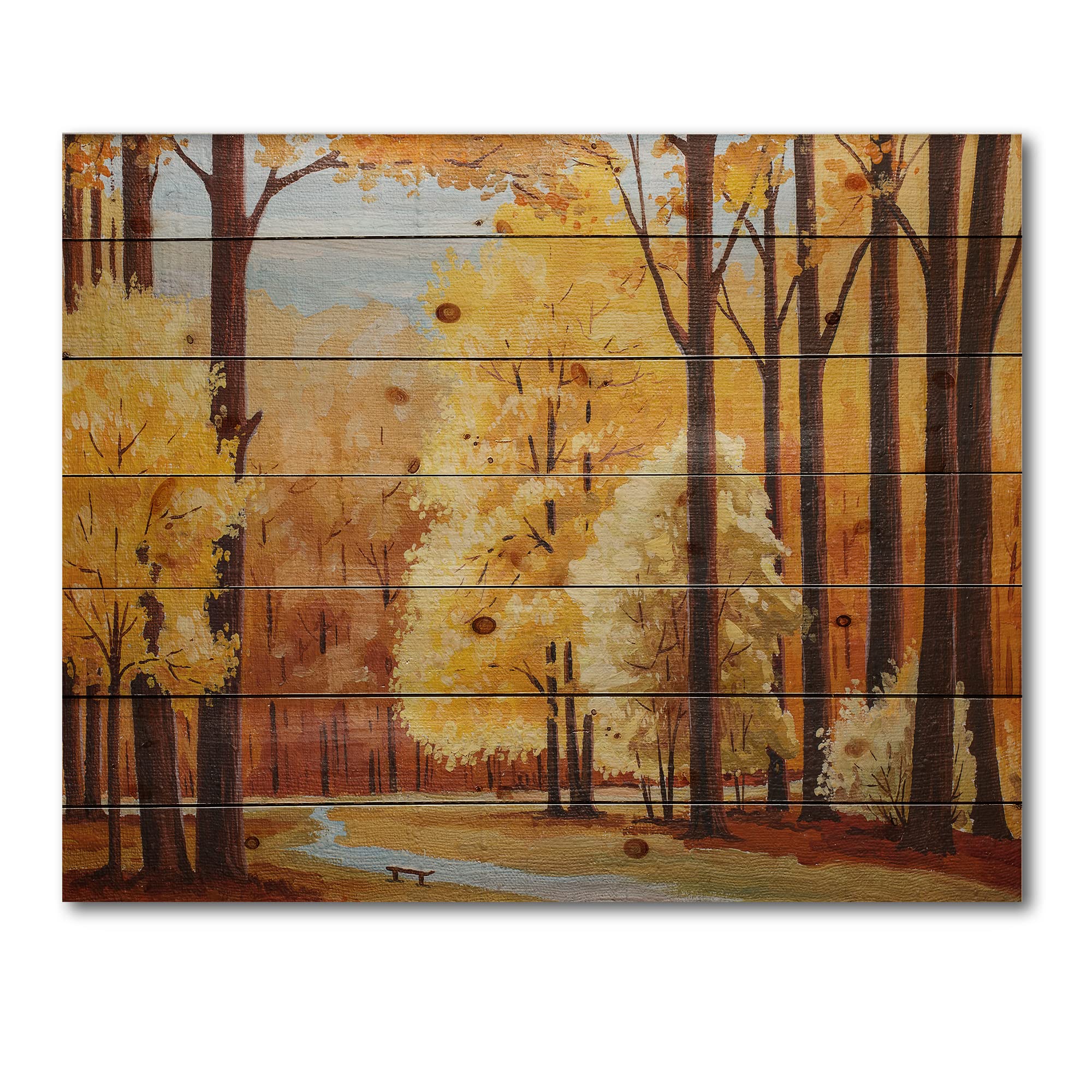 DesignQ Orange Autumn Trees at Dawn Farmhouse Wood Wall Decor - Large Landscape Wood Wall Art Panel Printed on Natural Pine - Perfect for Living Room, Bedroom & Rustic Home Decor