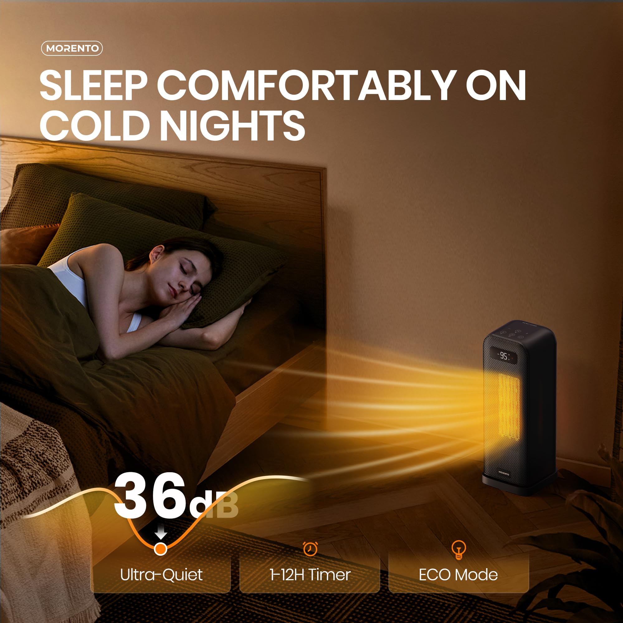 MORENTO 1500W Smart WiFi Space Heater with Voice Control, Thermostat & 12H Timer - Portable Electric Heater for Indoor Use in Office, Bedroom, Home - Quiet & Energy Efficient (Black) - Perfect for Winter Warmth & Cozy Comfort