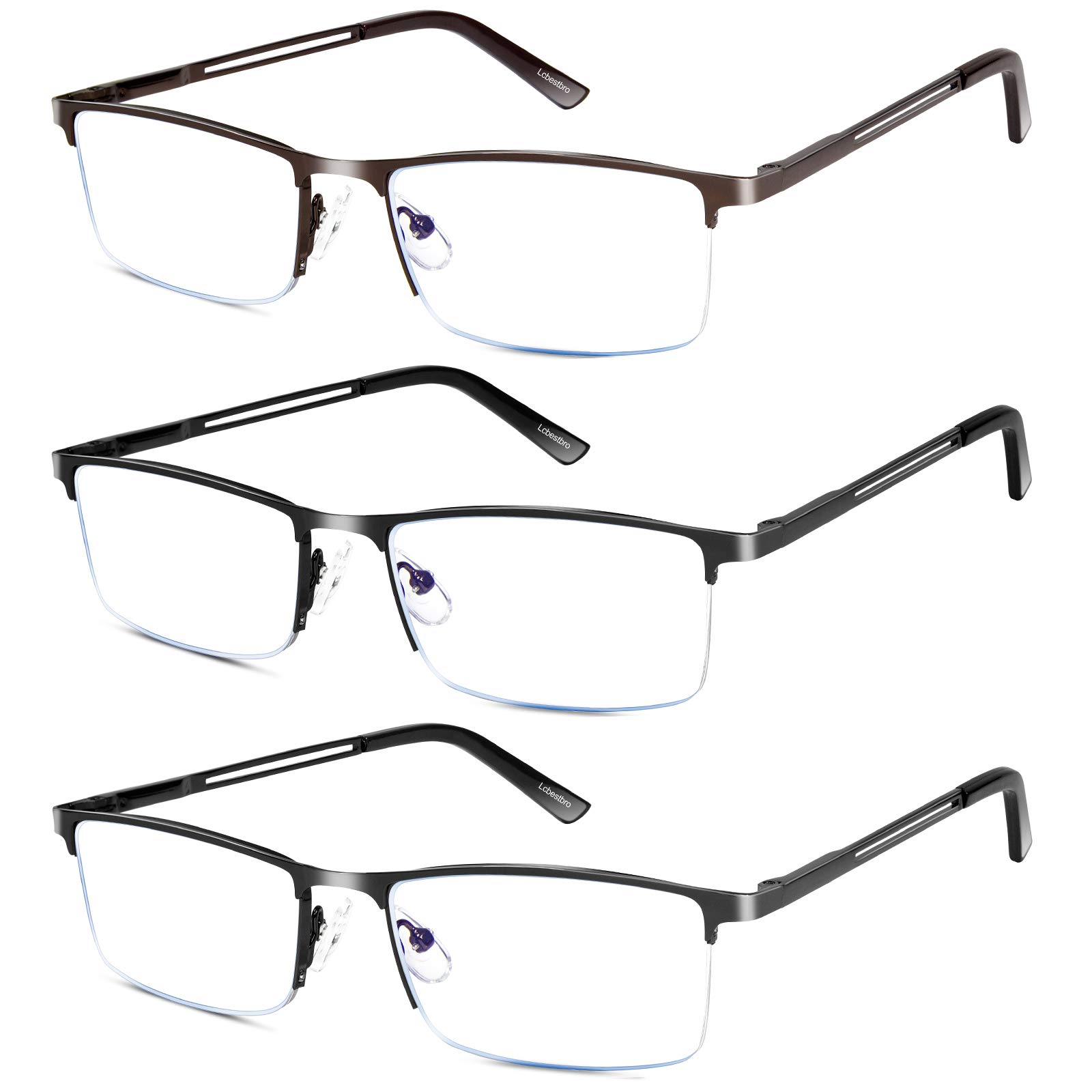 Blue Light Blocking Reading Glasses for Men - 3.5 Magnification Metal Frame Readers for Computer Work & Book Reading