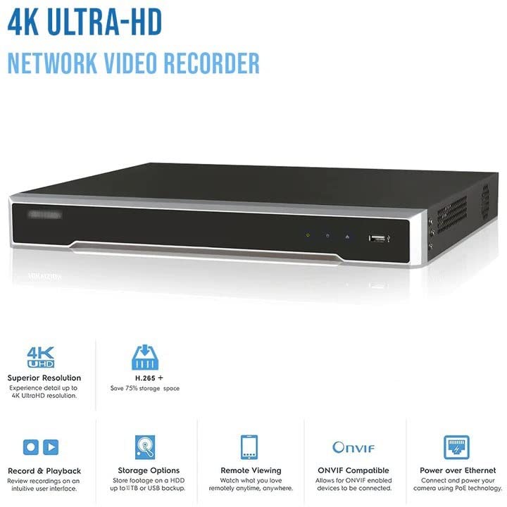 HIKVISION DS-7616NI-K2/16P 16 Channel 4K PoE NVR System with 12x DS-2CD2143G2-I 4MP IP Cameras - H.265+ Security Surveillance Kit for Home & Business Protection