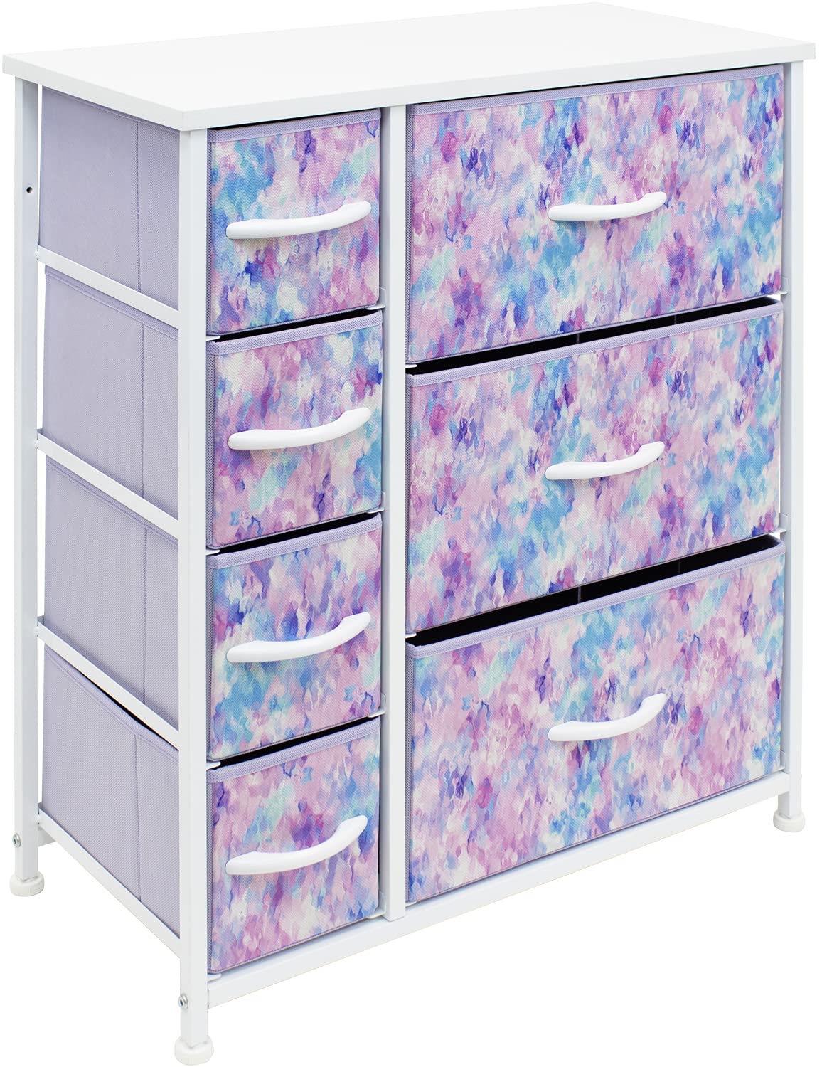 Sorbus 7-Drawer Dresser Organizer for Kids - Boys & Girls Bedroom Storage, Baby Dresser & Clothing Organizer, Toy Storage Drawers with Steel Frame & Wood Top - Tie-Dye Blue/Pink/Purple Fabric | Perfect for Nursery, Playroom & Kids Bedroom Organization