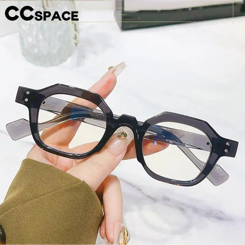 CCspace Unisex Full Rim Flat Top Polygon Polycarbonate Reading Glasses R57193 - Trendy Geometric Frame for Men & Women - Perfect for Reading, Office Work, and Computer Use