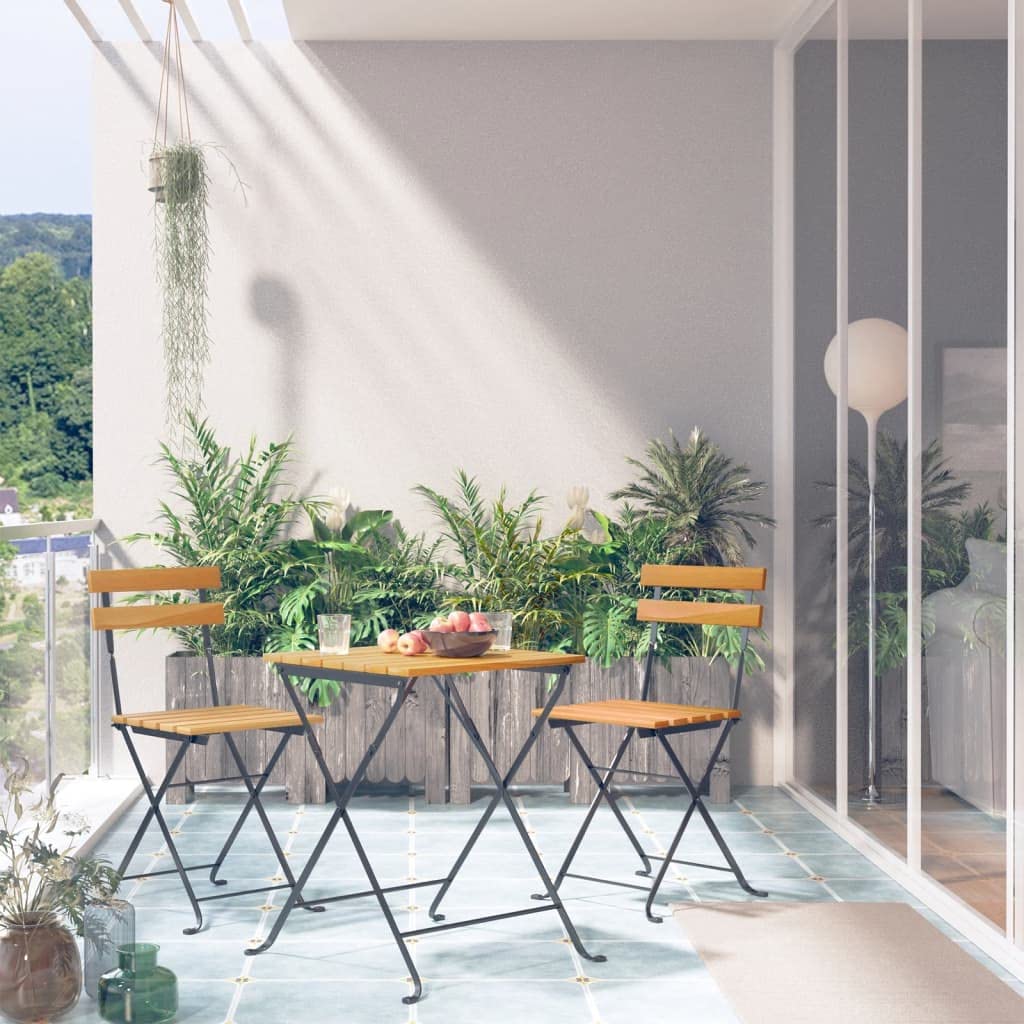 3-Piece Folding Bistro Set - Solid Acacia Wood Patio Chairs & Table - Outdoor Conversation & Dining Furniture for Backyard, Garden, Deck - Weather-Resistant Patio Furniture Sets
