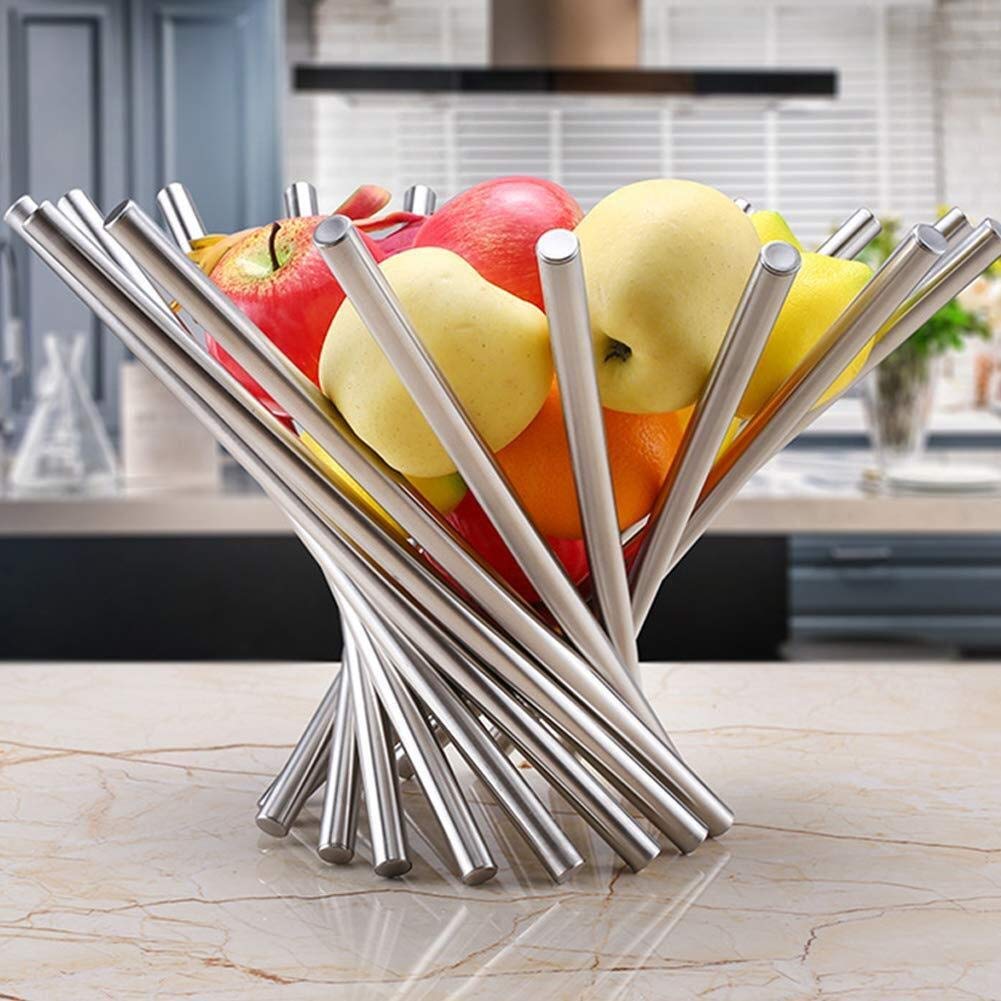 Stainless Steel Rotating Fruit Basket - Foldable Kitchen Counter Storage Bowl for Fruits, Vegetables & Decor | Space-Saving Organizer for Pantry, Dining Table & Countertop Decor
