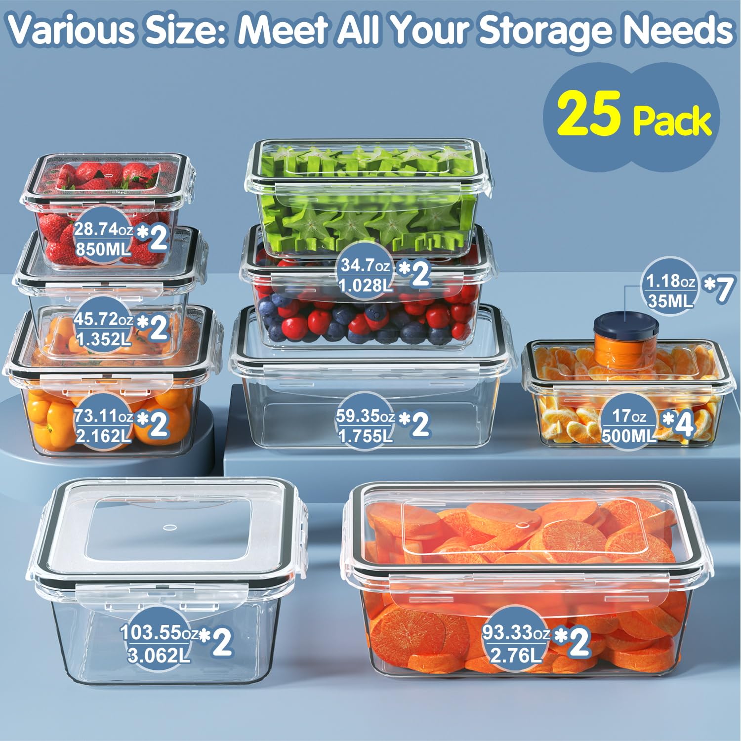 50-Piece BPA-Free Plastic Food Storage Containers Set with Lids - Microwave & Dishwasher Safe, Leakproof for Pantry, Kitchen Organization - Includes 25 Containers & 25 Lids with Labeling Pen - Perfect for Meal Prep, Leftovers, and Bulk Food Storage