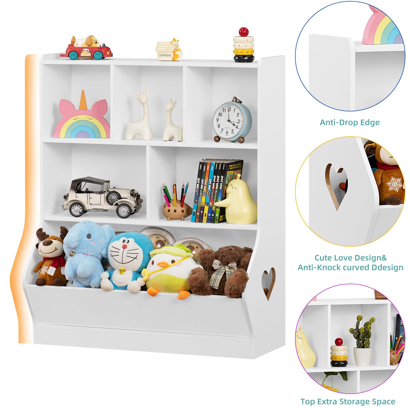 Lerliuo 3-Tier Kids Toy Storage Organizer & Bookshelf - 7-Cubby Toy Cabinet for Playroom, Bedroom, Nursery - White Children's Bookcase (29.53