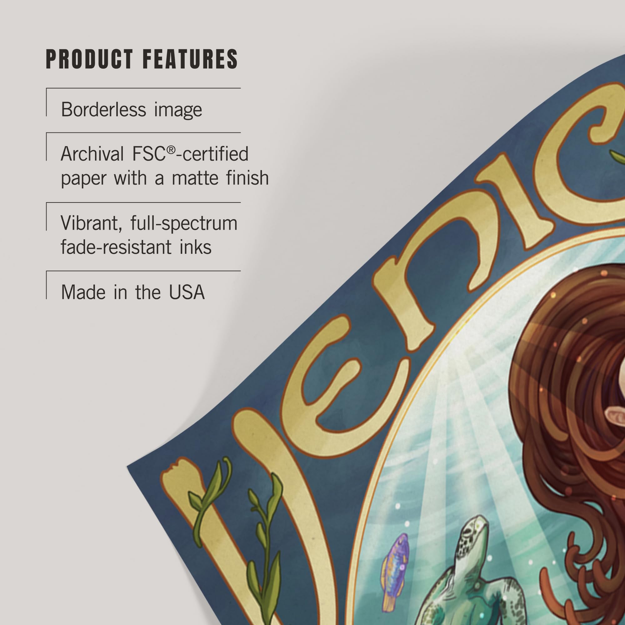Lantern Press 16x24 Inch Giclee Art Print - Venice Florida Mermaid Wall Decor - Coastal Home Decor for Living Room, Bedroom & Beach House