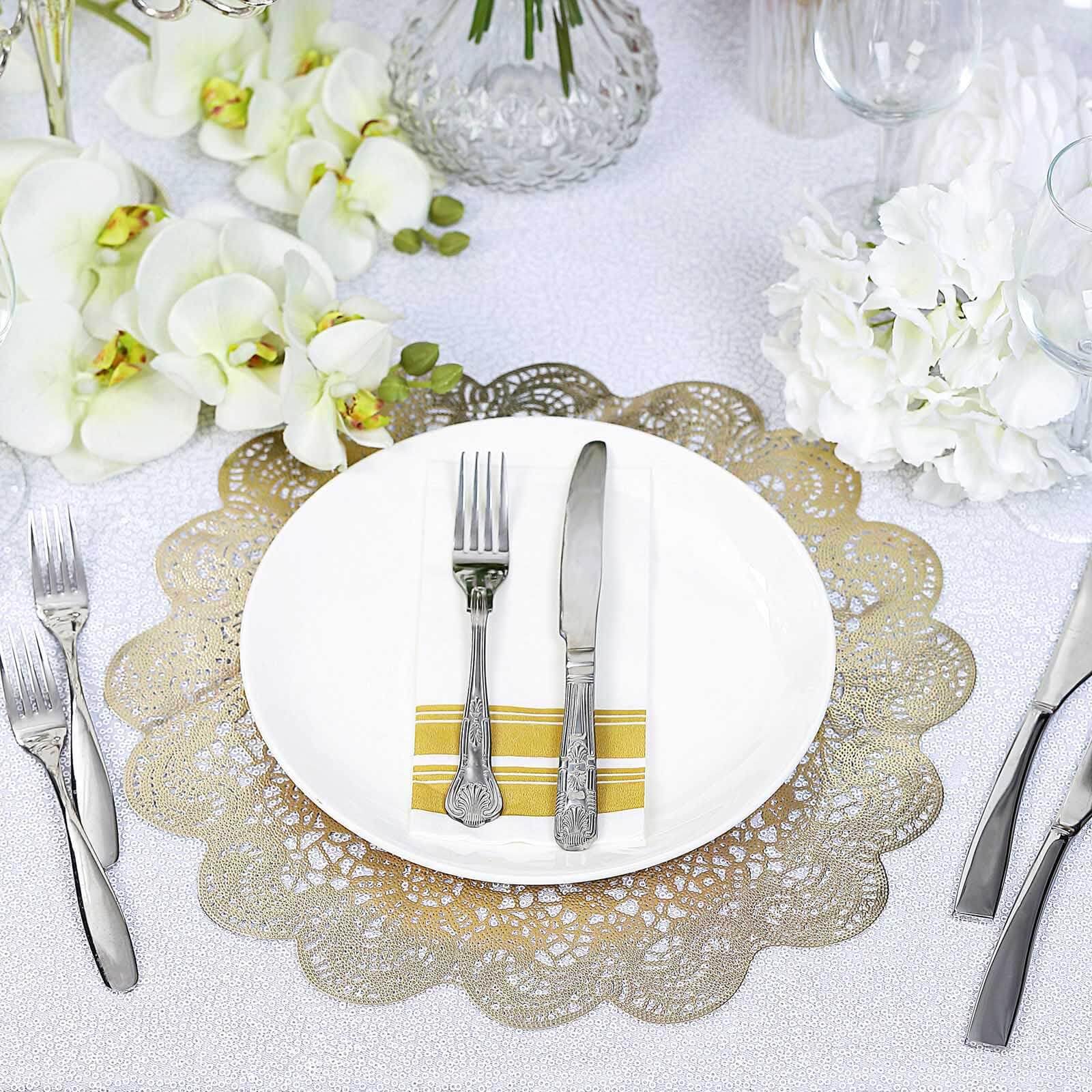 Efavormart 6 Pack 15 Inch Gold Vintage Floral Vinyl Placemats - Non-Slip Dining Table Mats for Wedding, Birthday Party, Anniversary & Holiday Decor - Elegant Table Setting for Home, Restaurant & Special Events