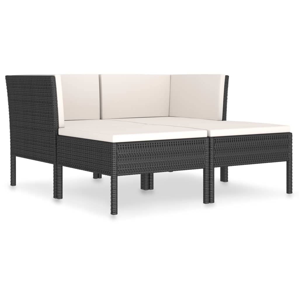 vidaXL 4-Piece Patio Lounge Set with Cushions - Black Poly Rattan Outdoor Furniture for Garden, Balcony, Backyard & Terrace - Perfect for Relaxing, Entertaining & Outdoor Dining