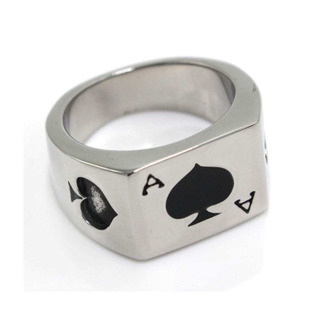Men's Stainless Steel Spade Ace Rings - Silver & Black Enamel Poker Card Square Band (Sizes 7-13) | Perfect for Casino Nights, Poker Games & Gothic Fashion