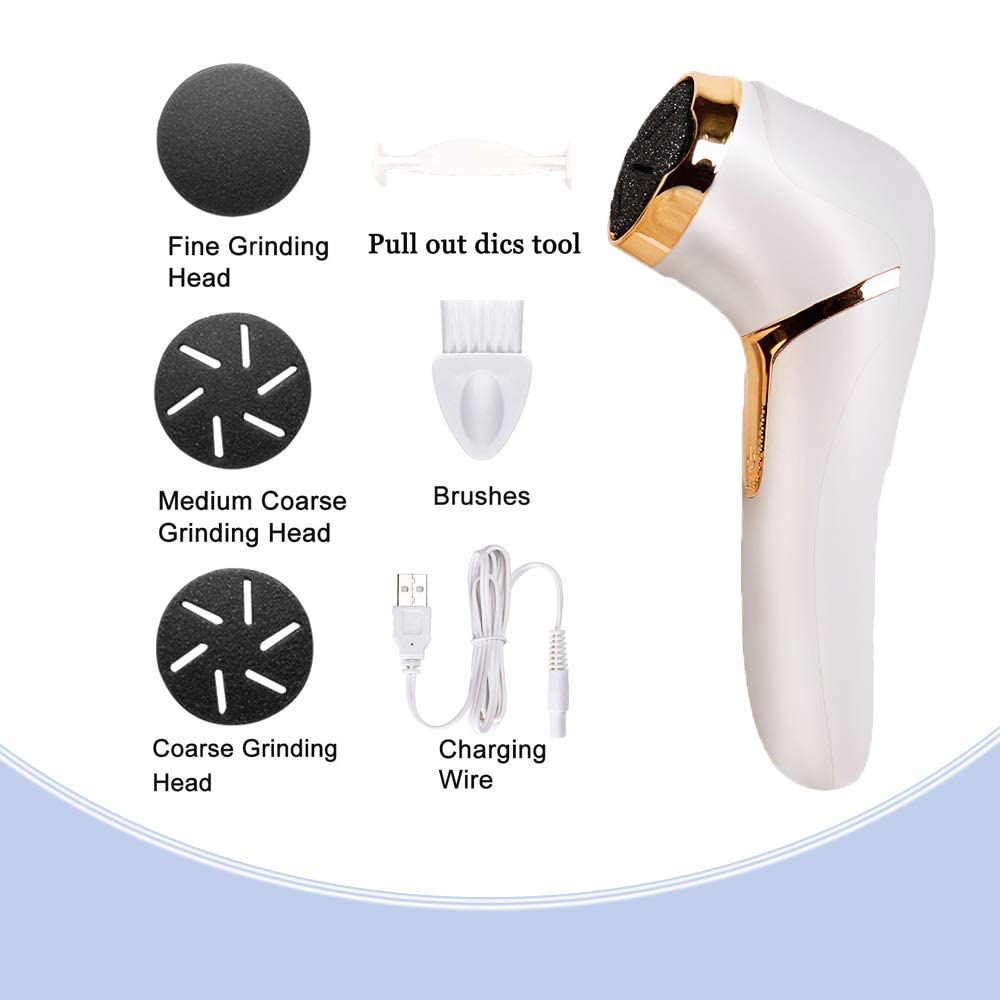 Rechargeable Electric Foot Callus Remover with Vacuum - Professional Pedicure Tool for Hard, Dry & Cracked Skin - 3 Grinding Heads & 2 Speeds - Perfect for Home Spa, Salon & Travel Foot Care