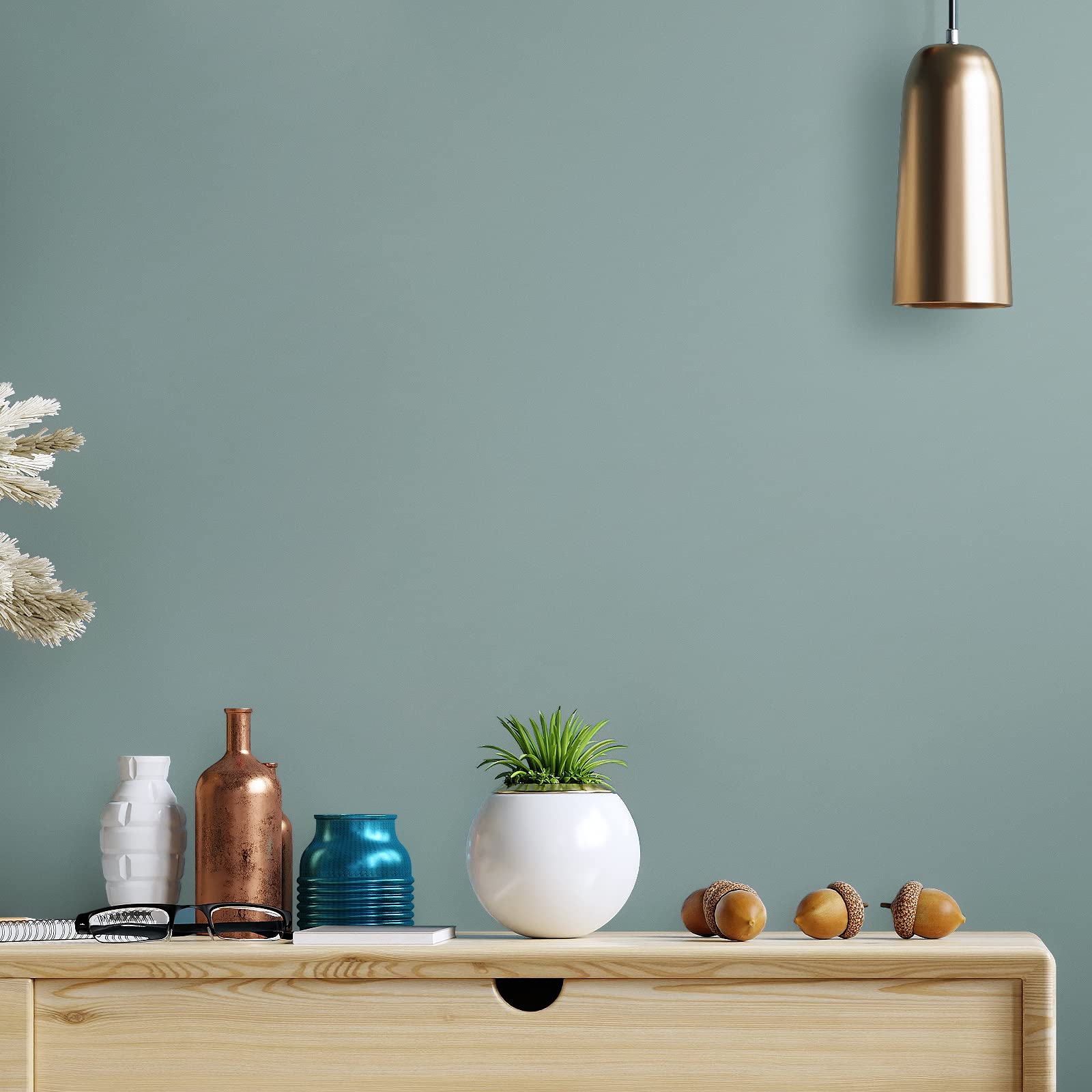 VEELIKE 15.7''x118'' Dusty Blue Peel and Stick Wallpaper - Removable Self-Adhesive Contact Paper for Cabinets, Walls, Countertops | Waterproof, Easy to Install | Perfect for Bedroom, Bathroom, Kitchen & Shelf Lining