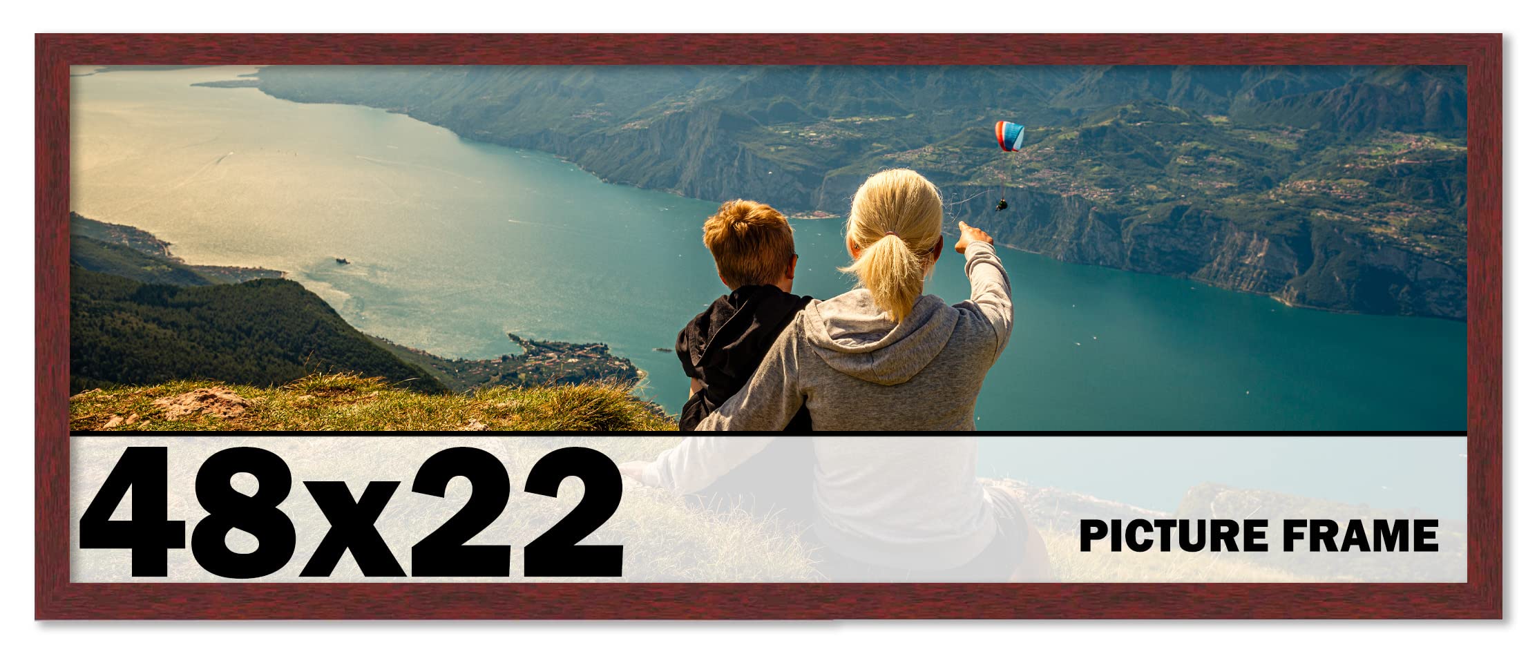 CountryArtHouse 48x22 Inch Solid Mahogany Wood Picture Frame Kit - Premium Brown Wooden Photo Frame with UV Acrylic Plexiglass, Acid-Free Foam Backing & Hanging Hardware for Wall Art, Family Photos, and Home Decor