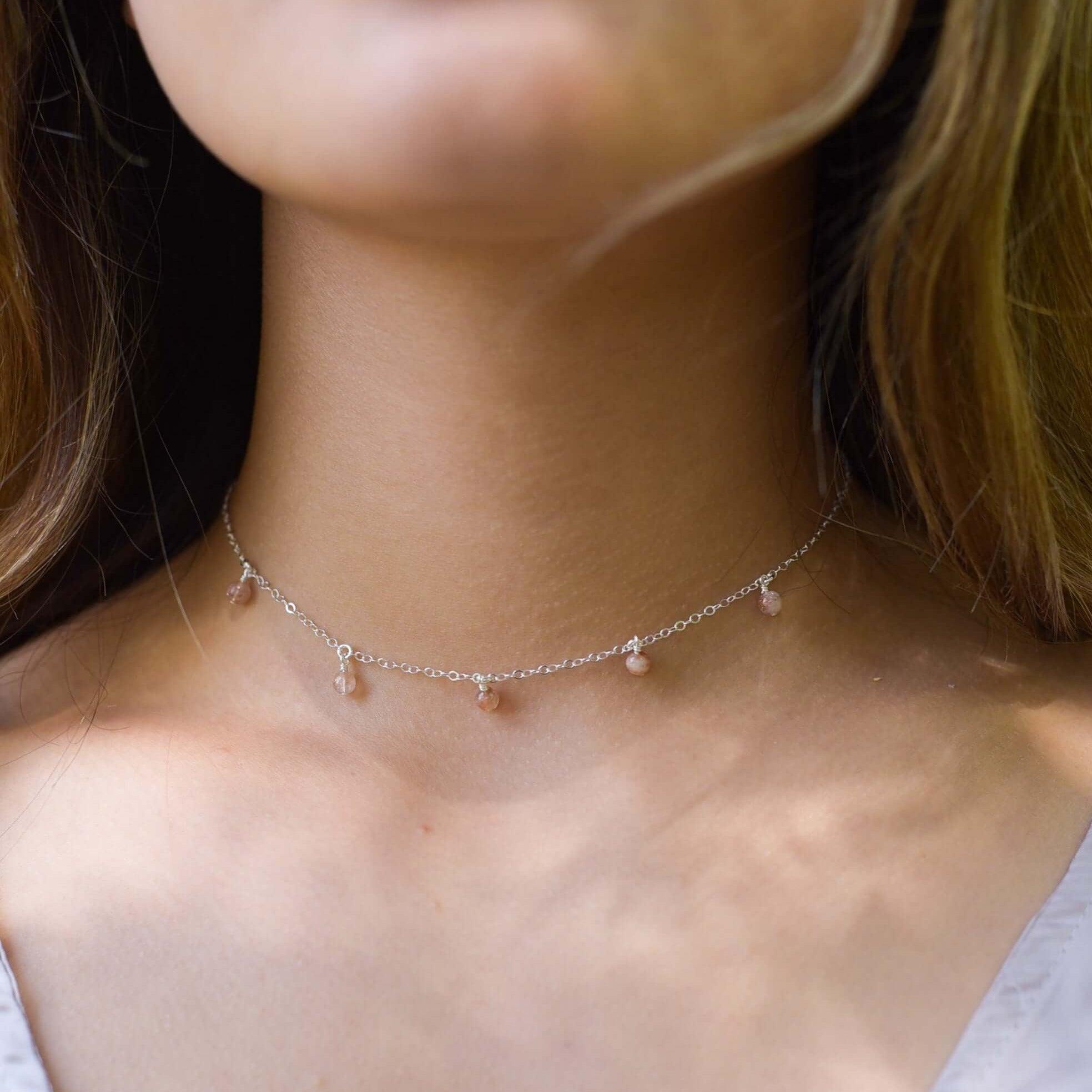 Sunstone Bead Drop Choker Necklace - Natural Gemstone Bohemian Jewelry for Women | Perfect for Festivals, Weddings & Boho Fashion