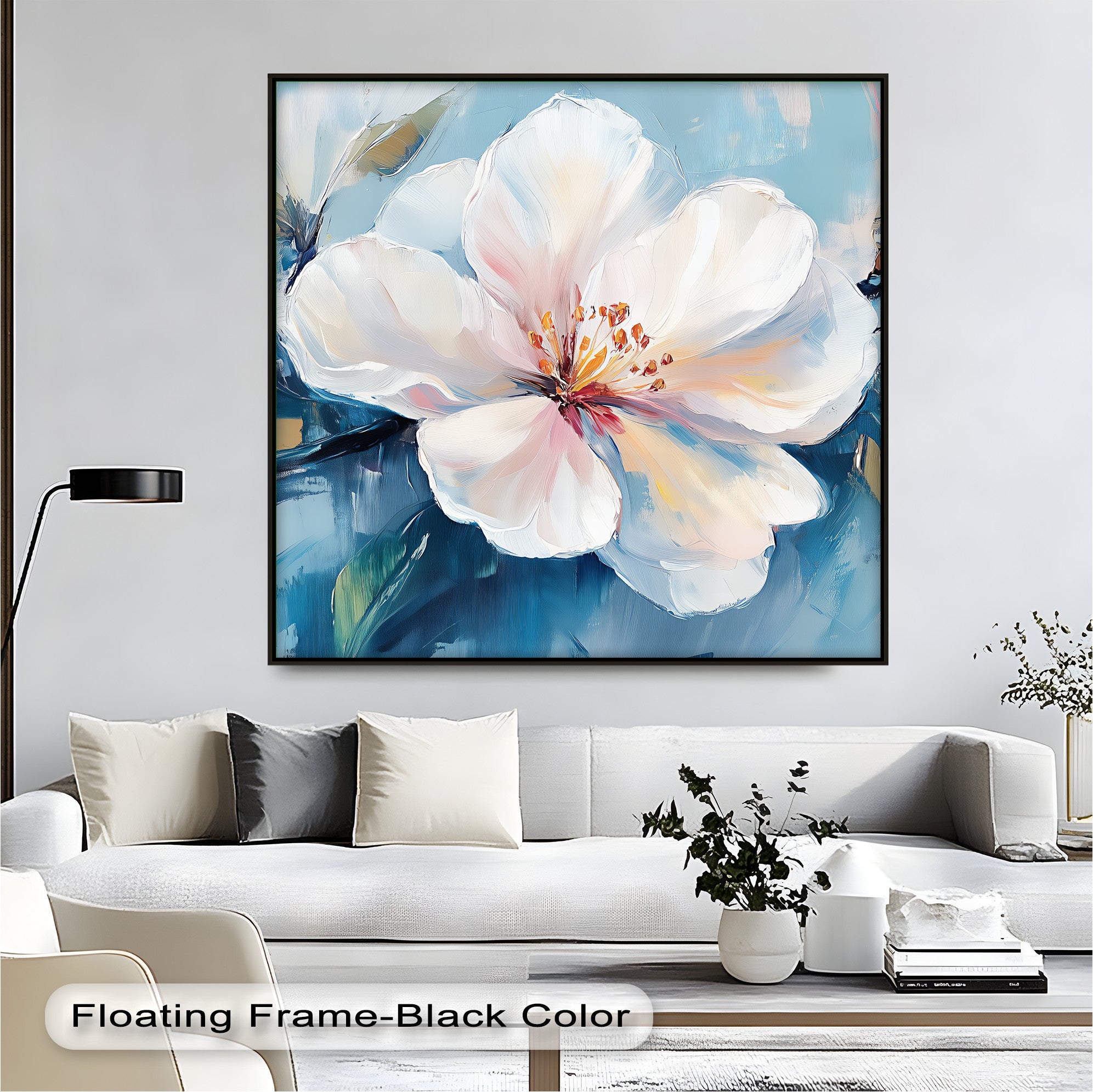 Blue Haze Blossom - White Petal Flower Sky Canvas Wall Art Print | Nature Home Decor for Living Room, Bedroom & Office