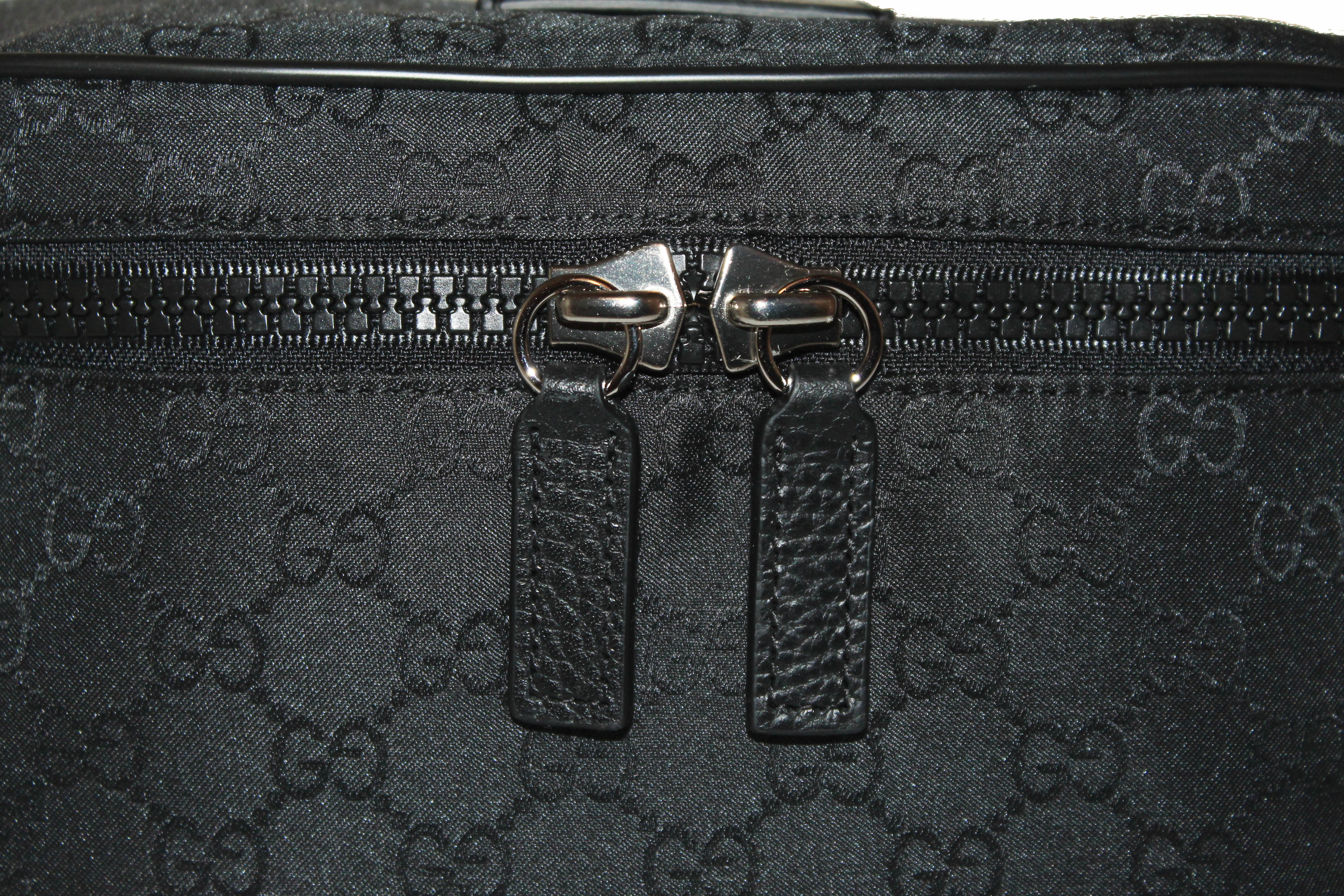 Authentic Gucci GG Monogram Black Nylon Waist Bag with Stripe Strap - Luxury Crossbody Fanny Pack for Women, Perfect for Travel, Shopping & Everyday Use