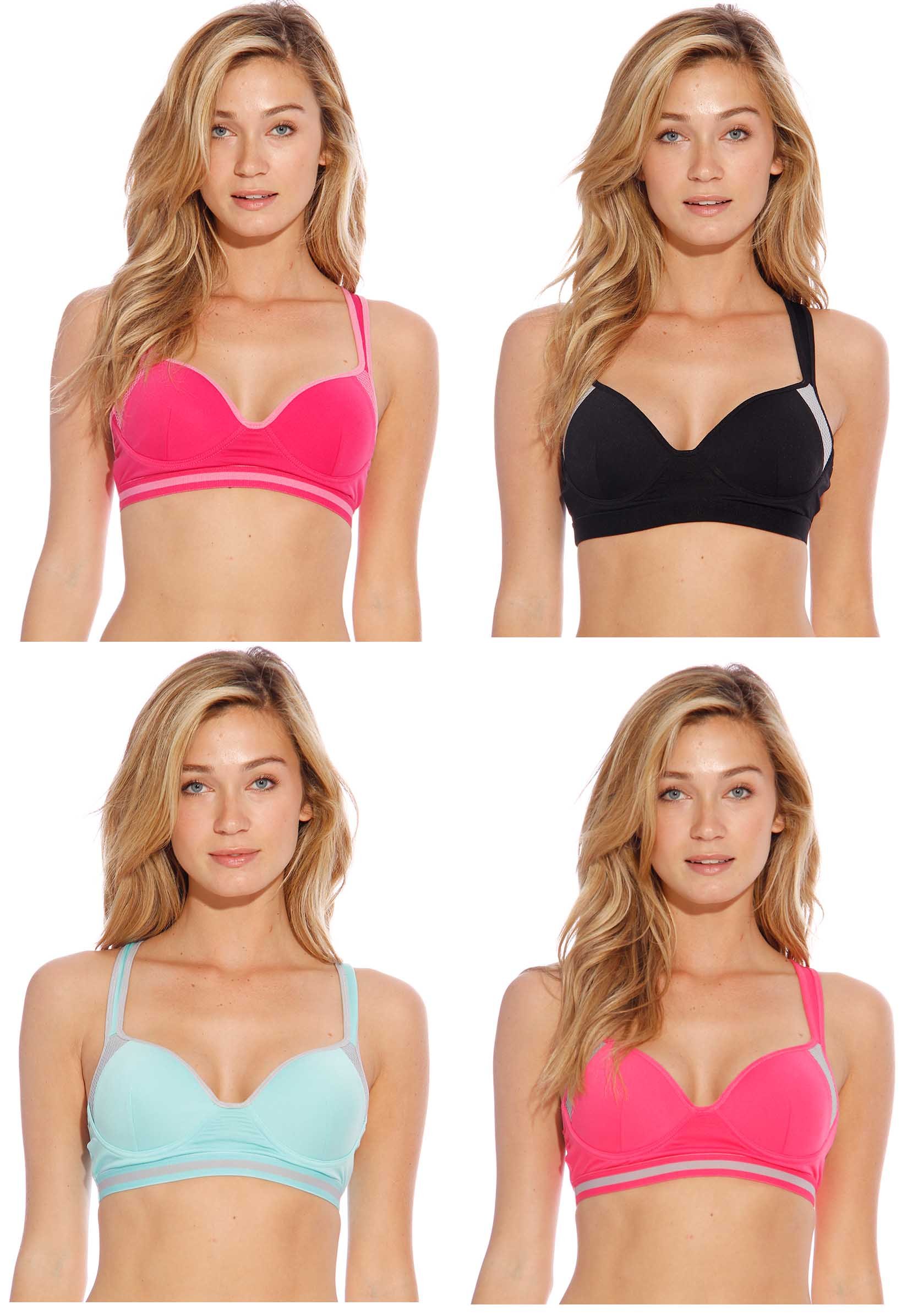 High Support Racerback Sports Bras for Women - 4 Pack - Moisture Wicking & Breathable for Running, Yoga & Gym Workouts