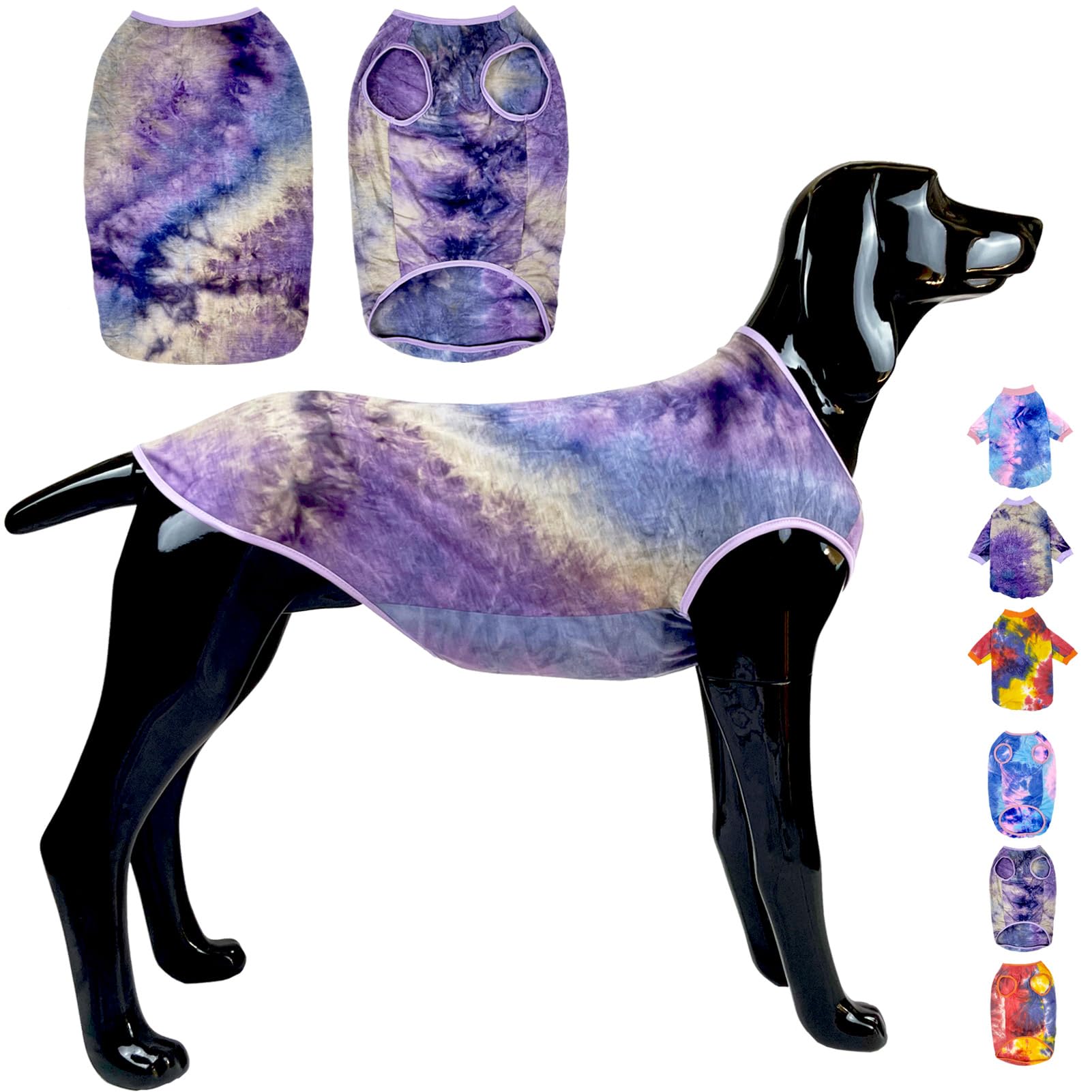 Tie Dye Sleeveless Dog Vest for Large Dogs - Breathable Summer Dog Shirts, Comfortable Dog Tank Top for Boys & Girls (3XL, Purple) - Perfect for Outdoor Adventures, Beach Trips & Casual Walks