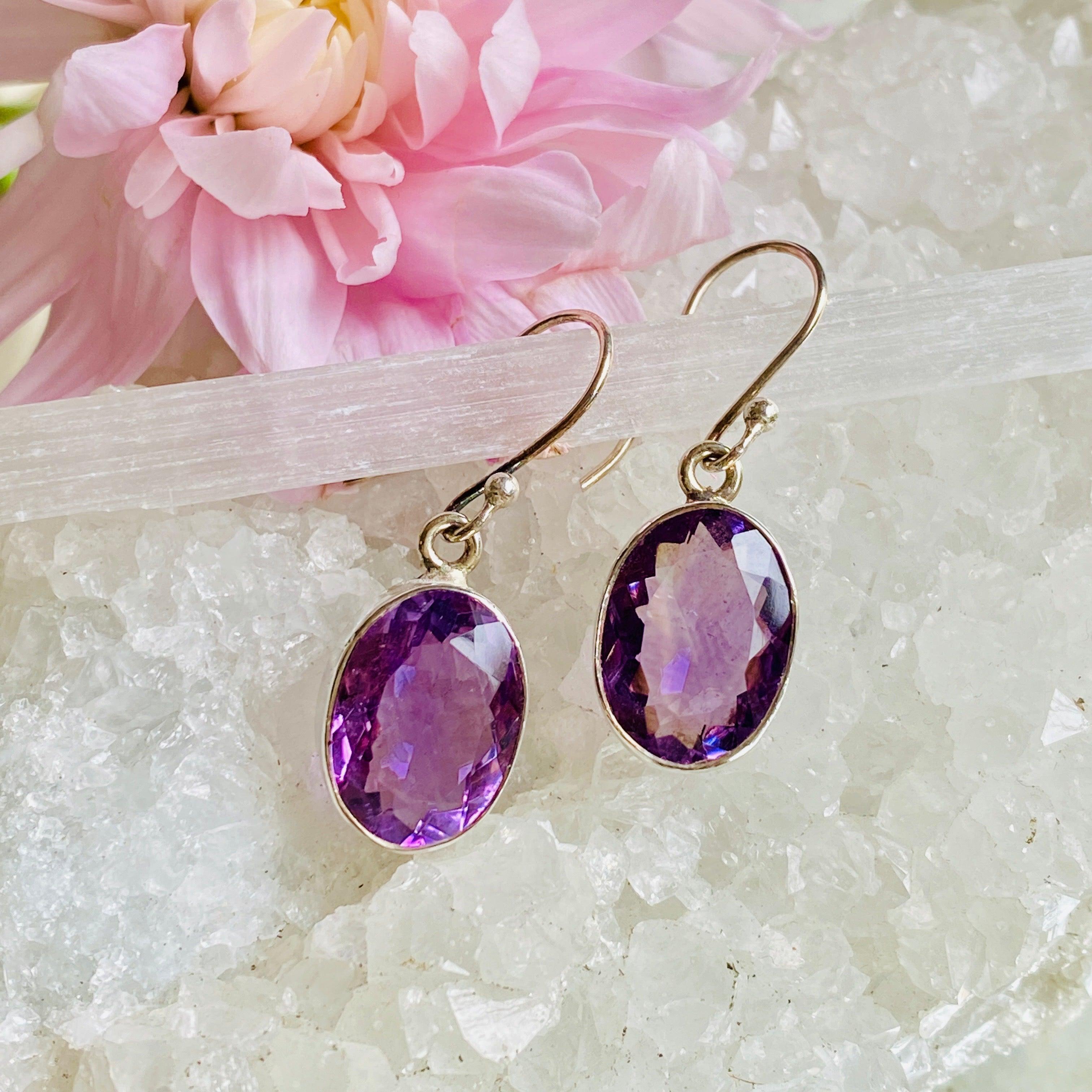 Natural Amethyst Faceted Oval Earrings for Women - Elegant Purple Gemstone Jewelry Gift for Birthday, Anniversary & Special Occasions