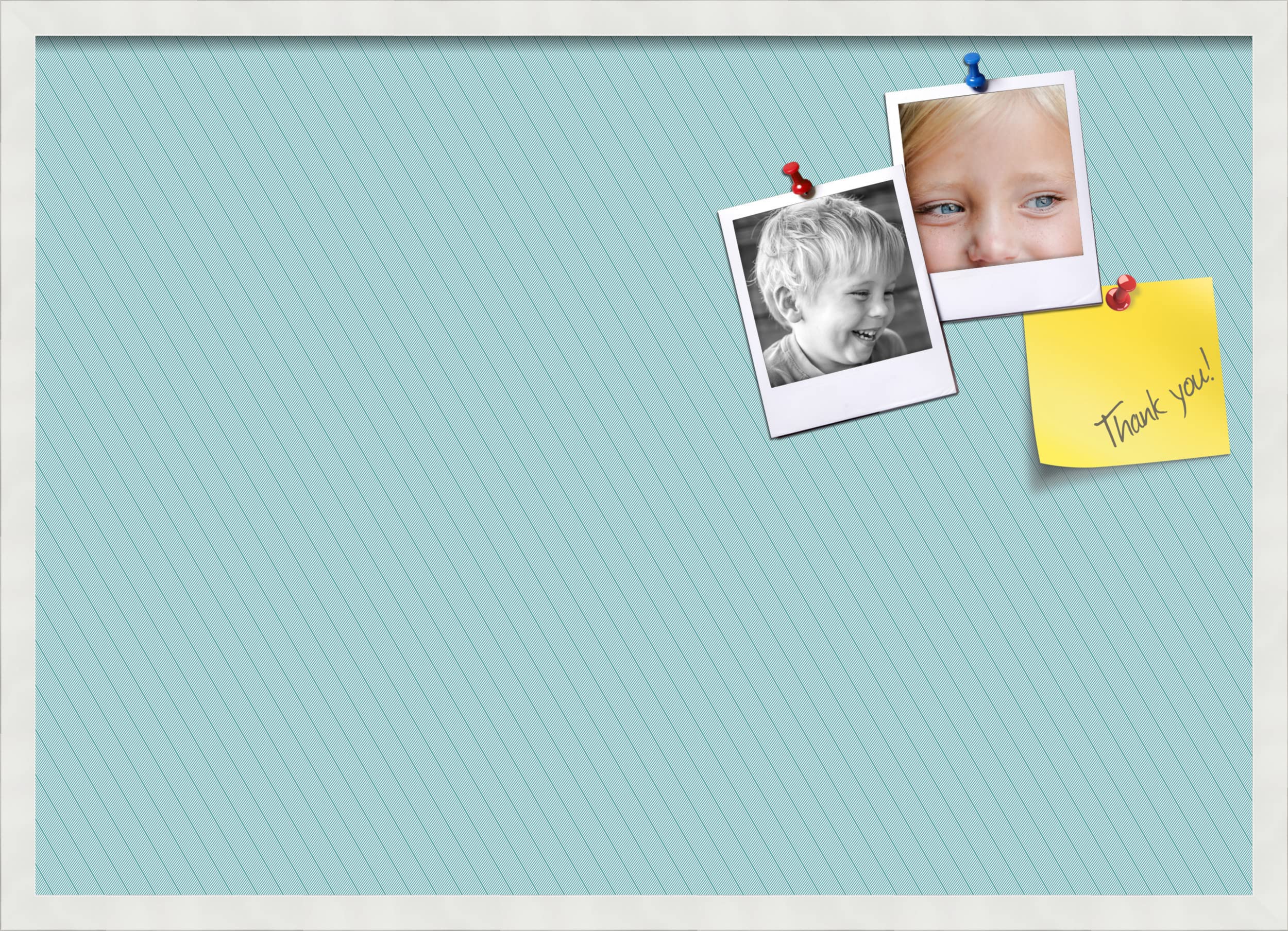 PinPix 34x24 Inch Cork Bulletin Board with Lux Stripes Aqua Design & Satin White Frame - Decorative Framed Pin Board for Home Office School Classroom Decor - Perfect for Notes, Photos, Reminders & Wall Organization