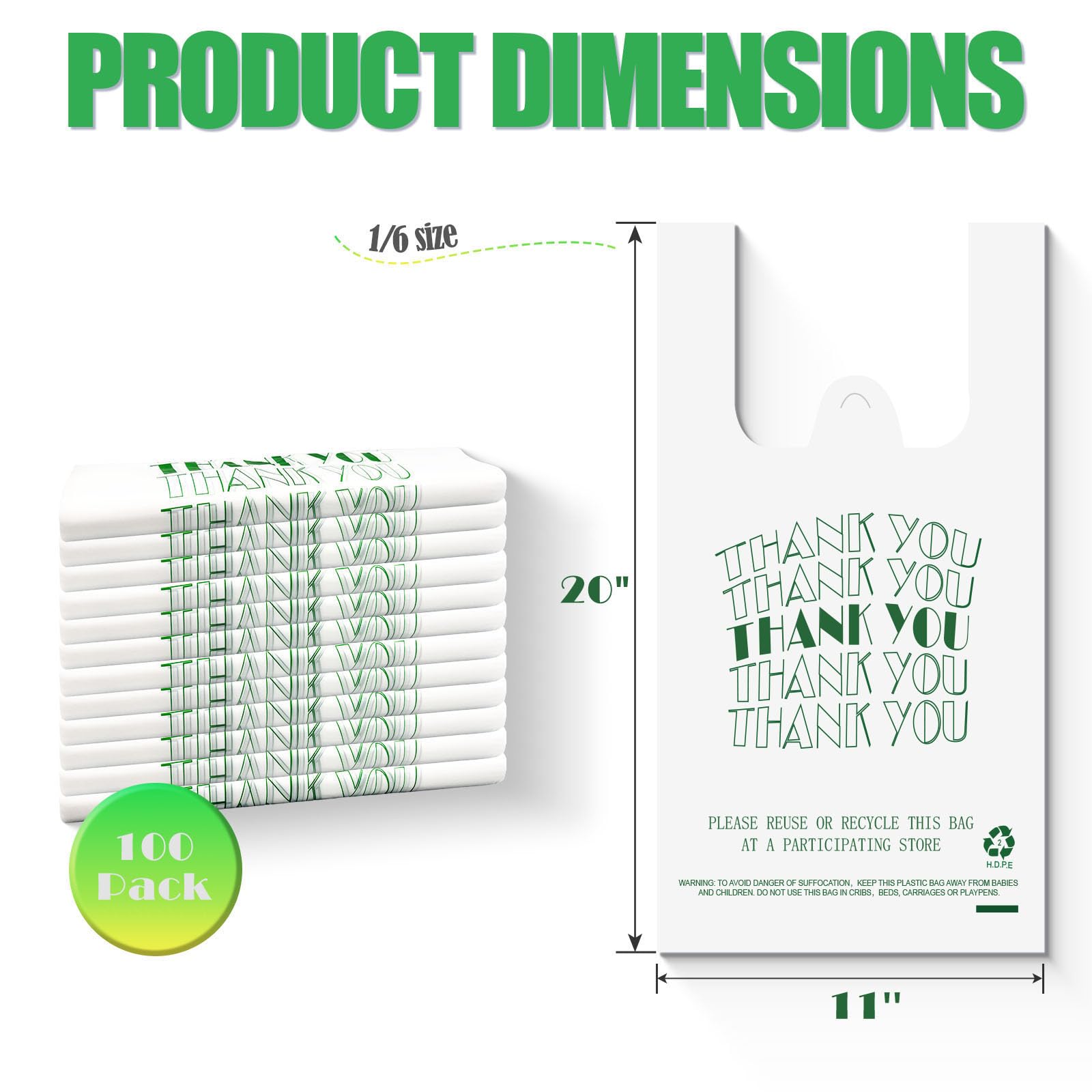 Cheardia Eco-Friendly Thank You T-Shirt Bags - Recyclable Plastic Shopping Bags with Handles for Retail Merchandise | Perfect for Boutiques, Grocery Stores & Gift Packaging