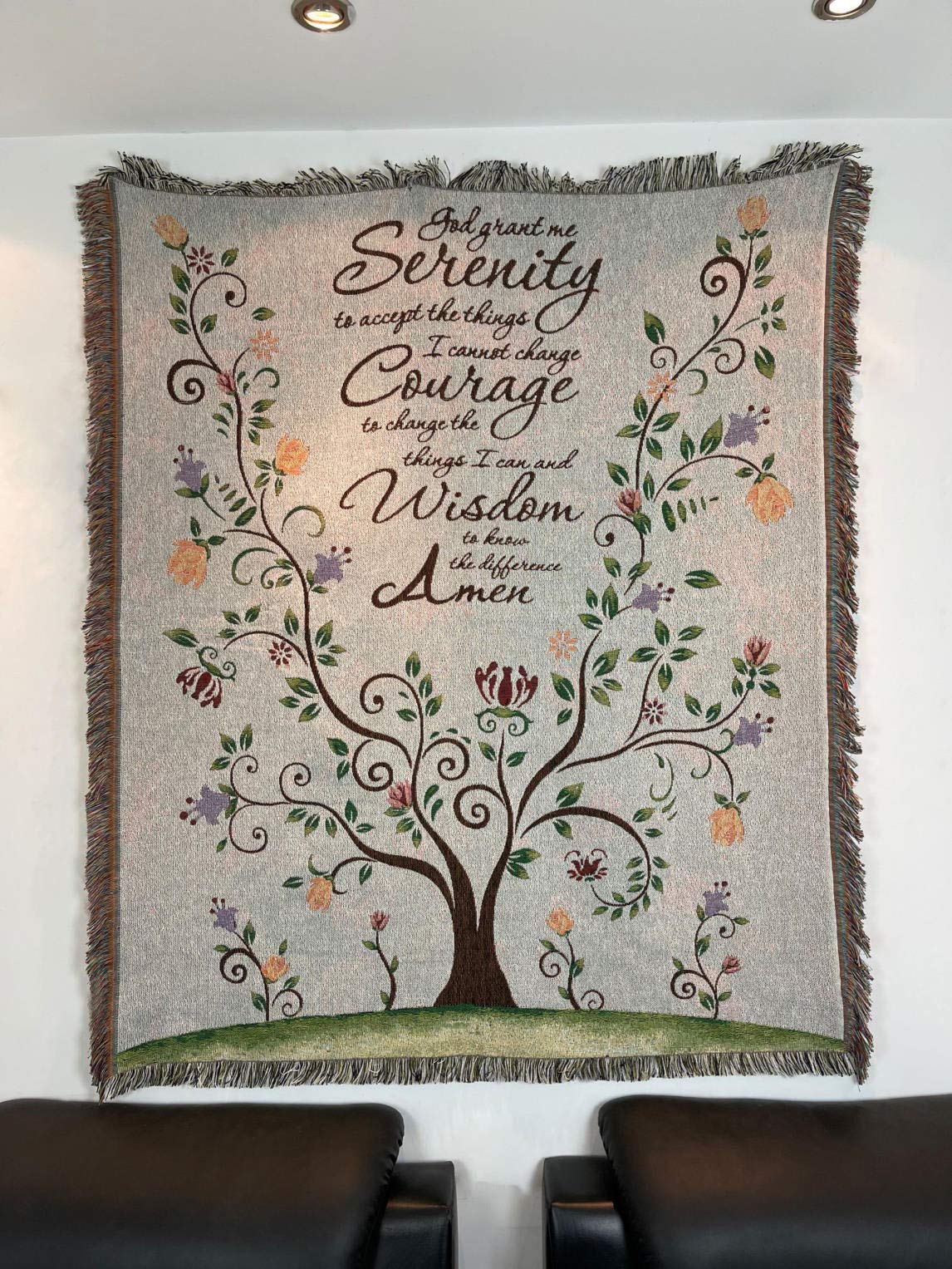 God Grant Me The Serenity Prayer Woven Tapestry - 50x60 Inch Soft Throw Blanket & Wall Hanging Decor with Fringe Tassels - Multipurpose for Bedroom, Living Room, Yoga Mat, Travel & Outdoor Use