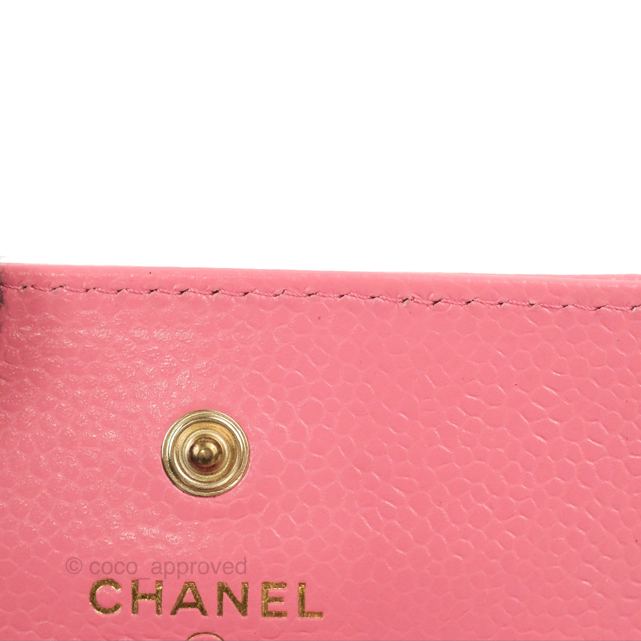 Chanel Camellia Pink Caviar Leather Card Holder with Gold Hardware - Luxury Compact Wallet for Everyday Use & Gift Giving