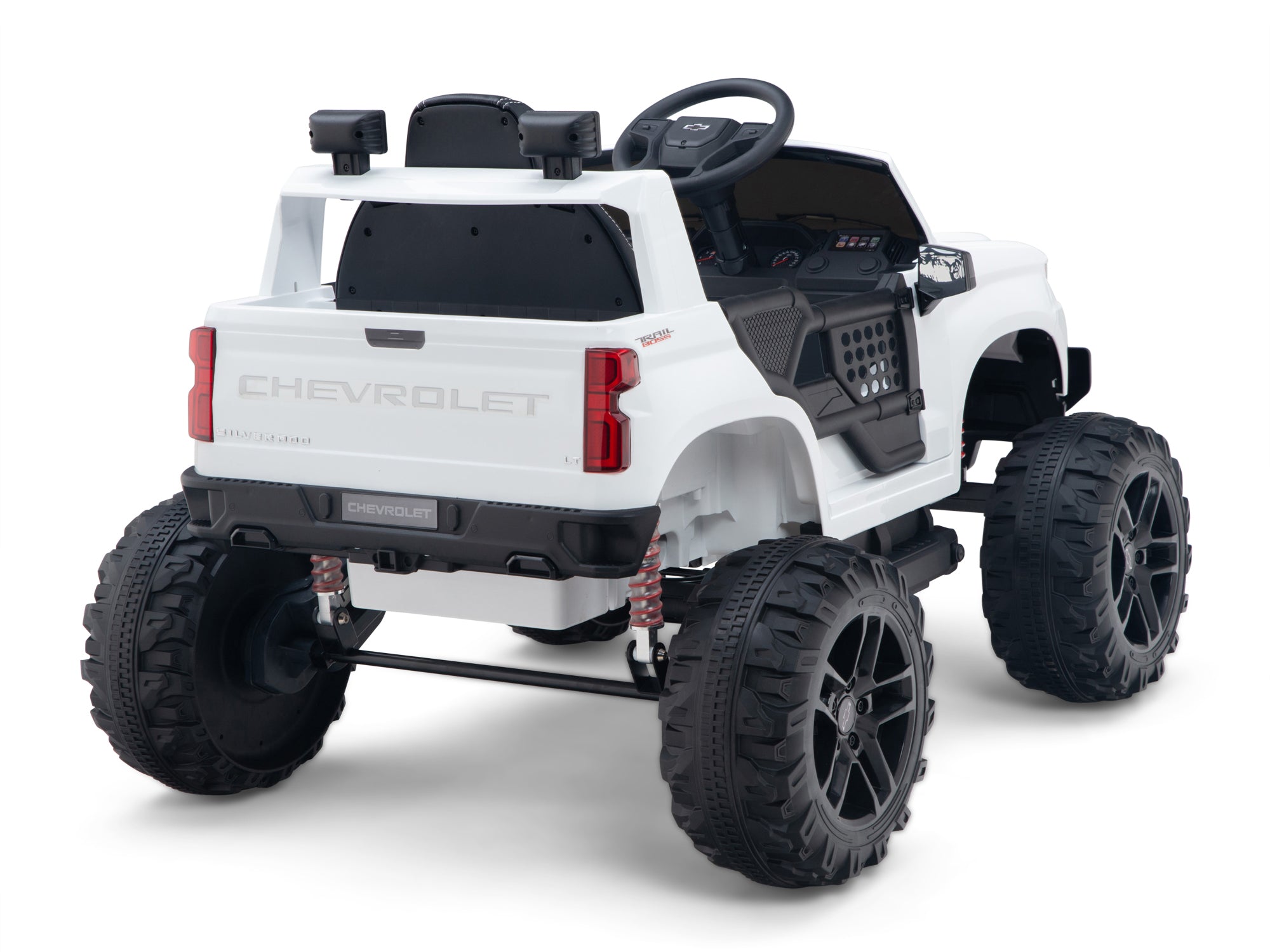 24V Chevrolet Silverado Lifted Ride On Truck with Remote Control for Kids - White Electric Toy Car for Boys & Girls | Outdoor Play, Birthday Gifts, Backyard Fun