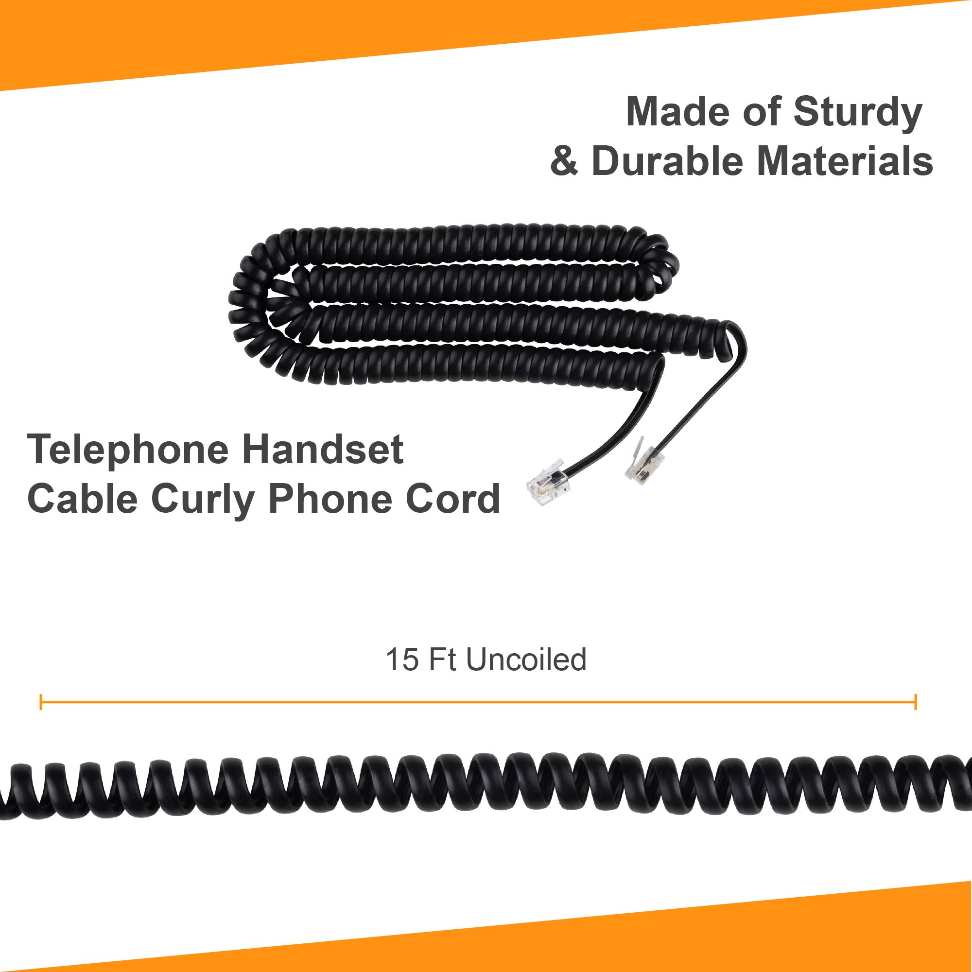 iSoHo Phones: 15ft Black Spiral Telephone Cord for Landline Phones - Tangle-Free Handset Cable with Crystal Clear Sound | Perfect for Home Office, Business, and Conference Room Use