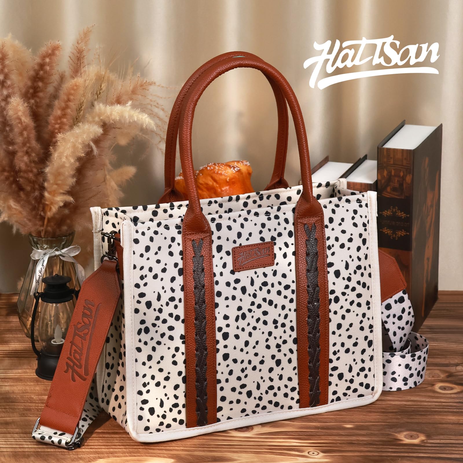 hatisan Canvas Tote Bag for Women - Stylish Western Boho Shoulder Purse & Crossbody Handbag with Wallet Pocket | Perfect for Shopping, Beach & Daily Use