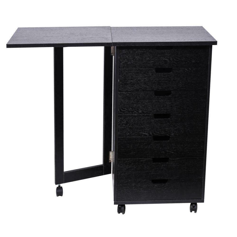 7-Drawer Rolling Wood File Cabinet with Desk - Portable Vertical Mobile Fabric Storage for Home & Office - Perfect for Organizing Documents, Supplies & Office Essentials