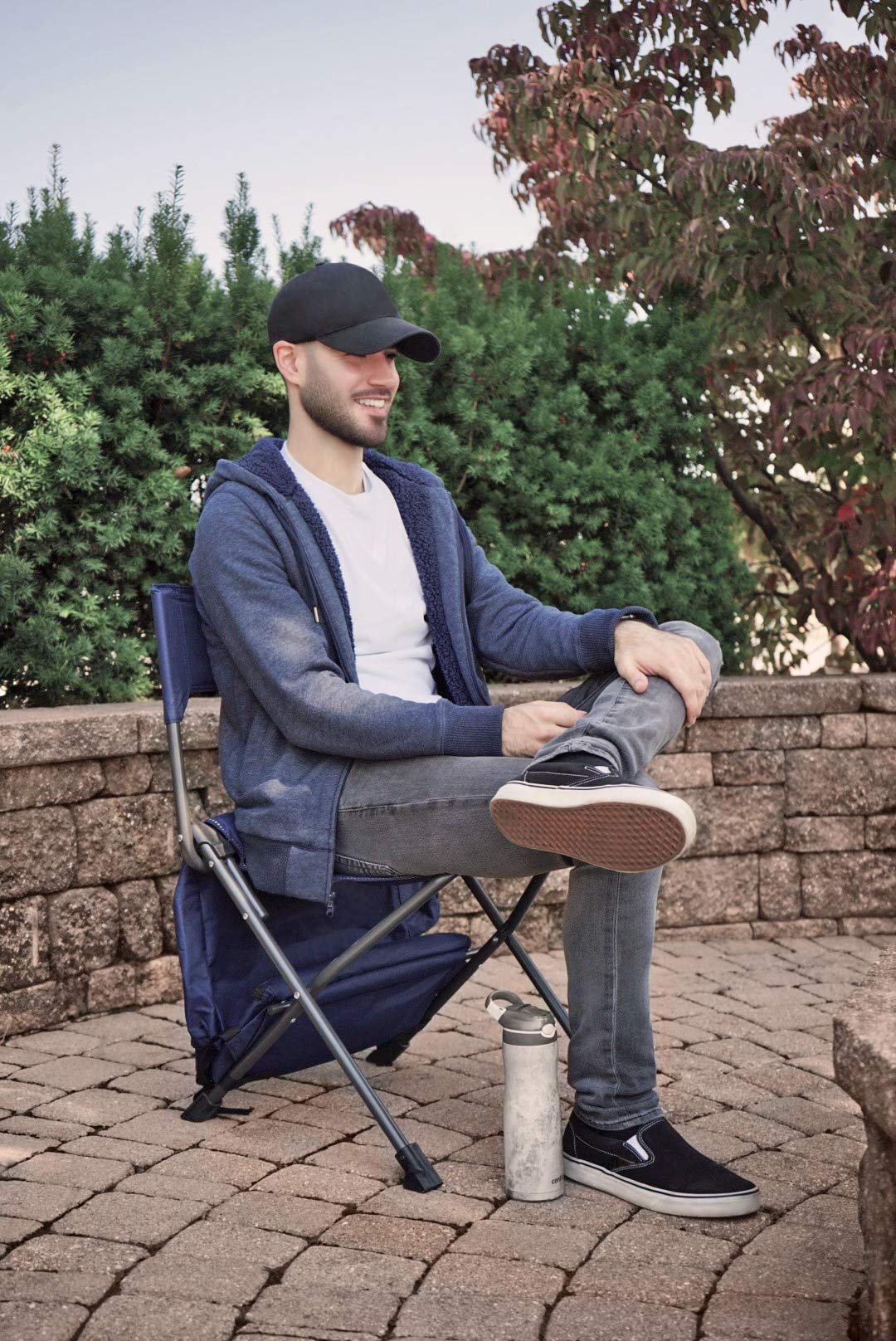 Zenithen Limited Portable Foldable Backpack Chair - Lightweight Camping Chair for Hiking, Outdoor Recreation, Sporting Events & Beach - Compact Folding Design with Carry Strap (Dark Blue, 1 Pack) - Perfect for Camping, Picnics, Tailgating & Backyard Relaxation