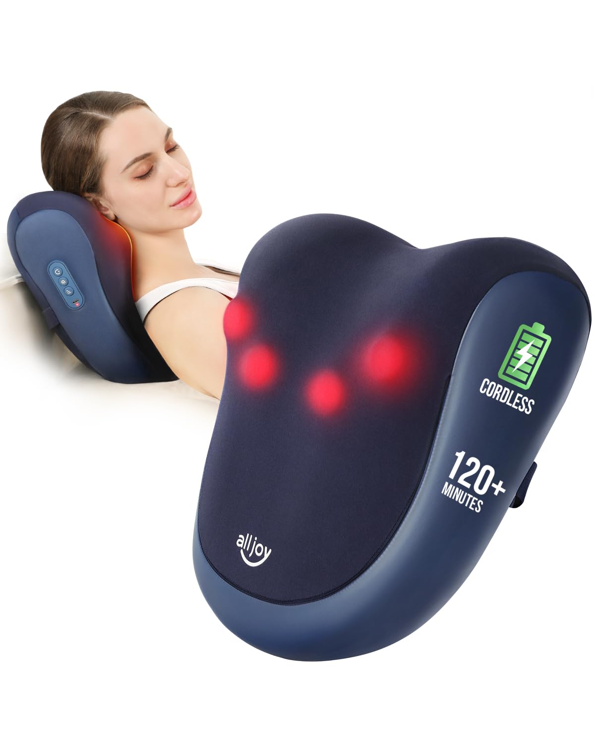 ALLJOY Wireless Shiatsu Massager with Heat - 3D Rotating Massage Heads for Neck, Shoulder & Back Pain Relief - Perfect for Home, Office & Car Use - Ideal Gift for Relaxation & Stress Relief