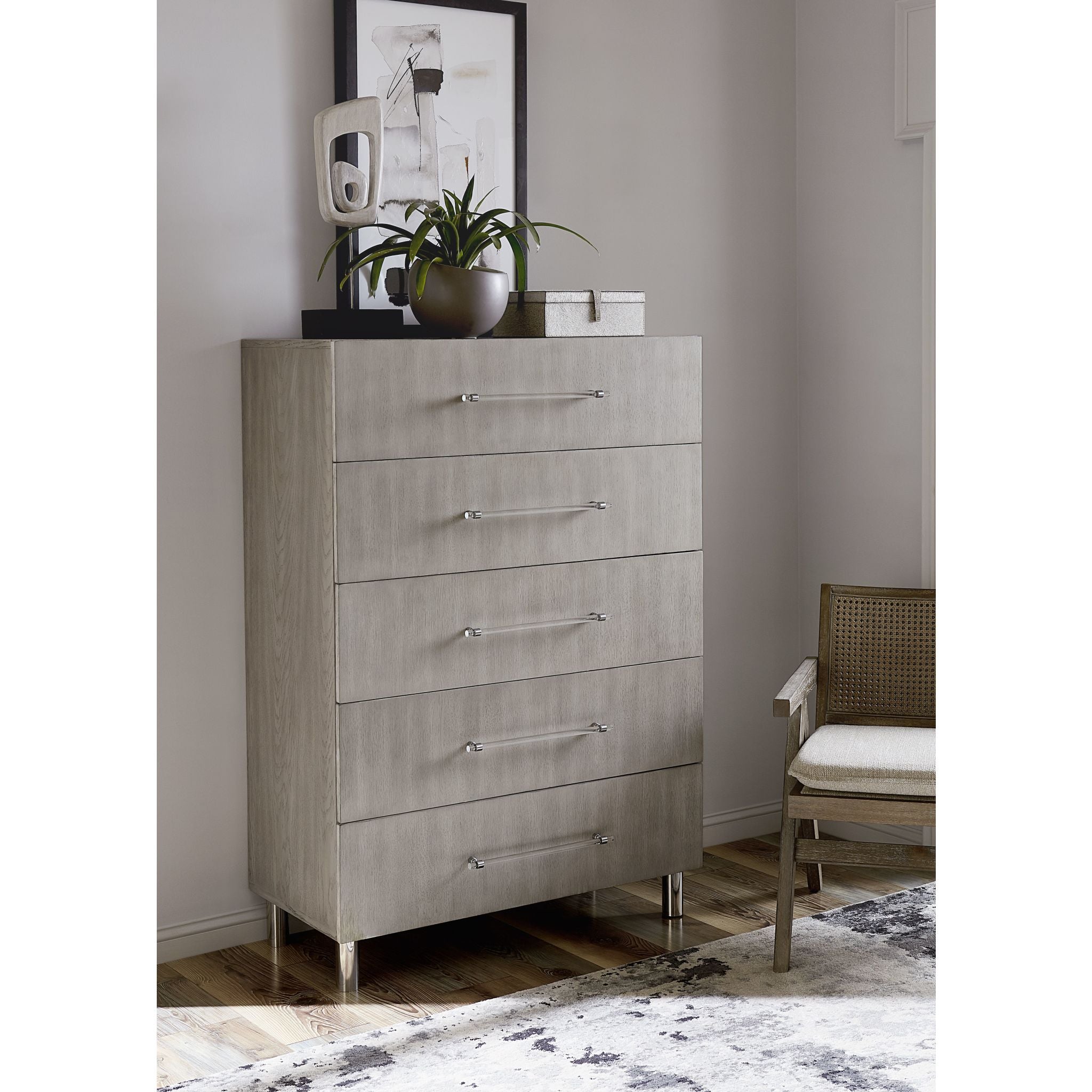 Argento Chest Misty Grey - Stylish Storage Cabinet for Bedroom, Living Room & Office - Modern Grey Wooden Cabinet with Shelves & Drawers