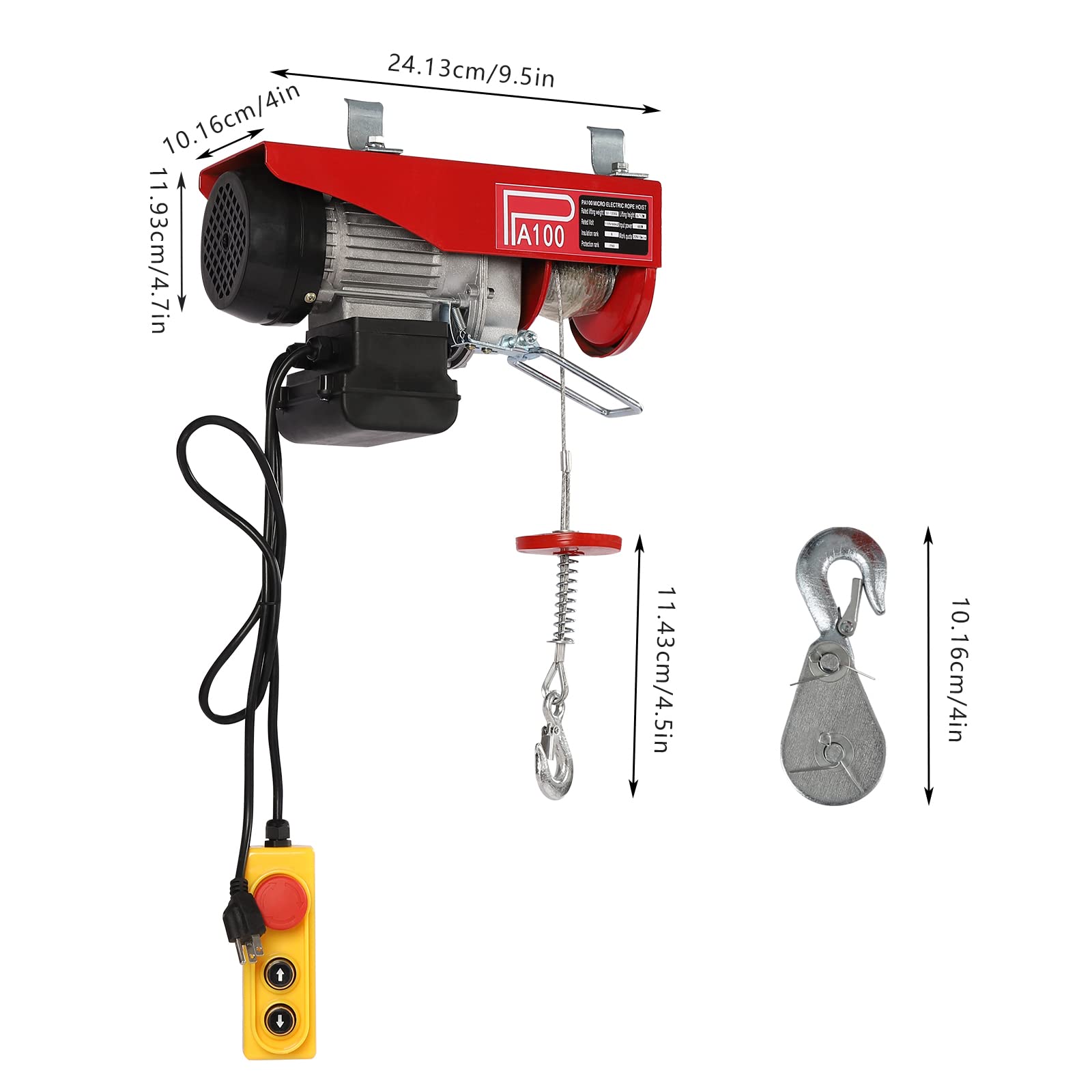 110V 220lbs Electric Hoist Winch with Remote Control & Double Slings - Heavy Duty Lifting Equipment for Factory, Warehouse, Construction & Mining Operations | Perfect for Overhead Lifting, Material Handling & Industrial Applications