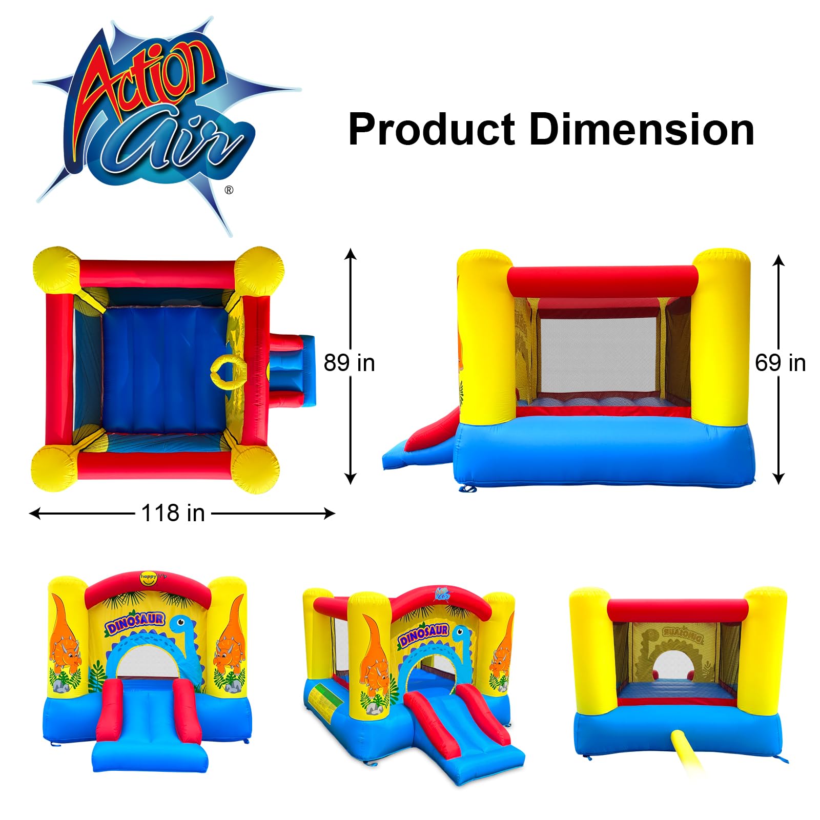 Dinosaur Theme Inflatable Bounce House with Air Blower - Extra Thick & Durable Sewn for Kids Indoor/Outdoor Play - Perfect for Birthday Parties, Backyard Fun & Summer Events